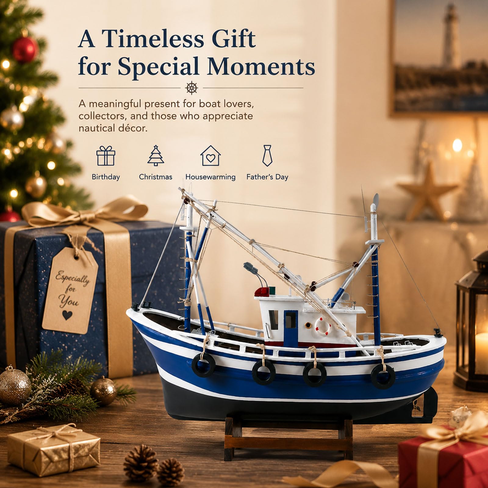 YLME Modellino di Barca da Pesca Ornamento Nautico A Forma di Nave | Realizzato A Mano Decorazioni Costiere E Marittime Per Soggiorno, Ufficio, Mensole, Regalo Per Gli Amanti Dell'oceano.