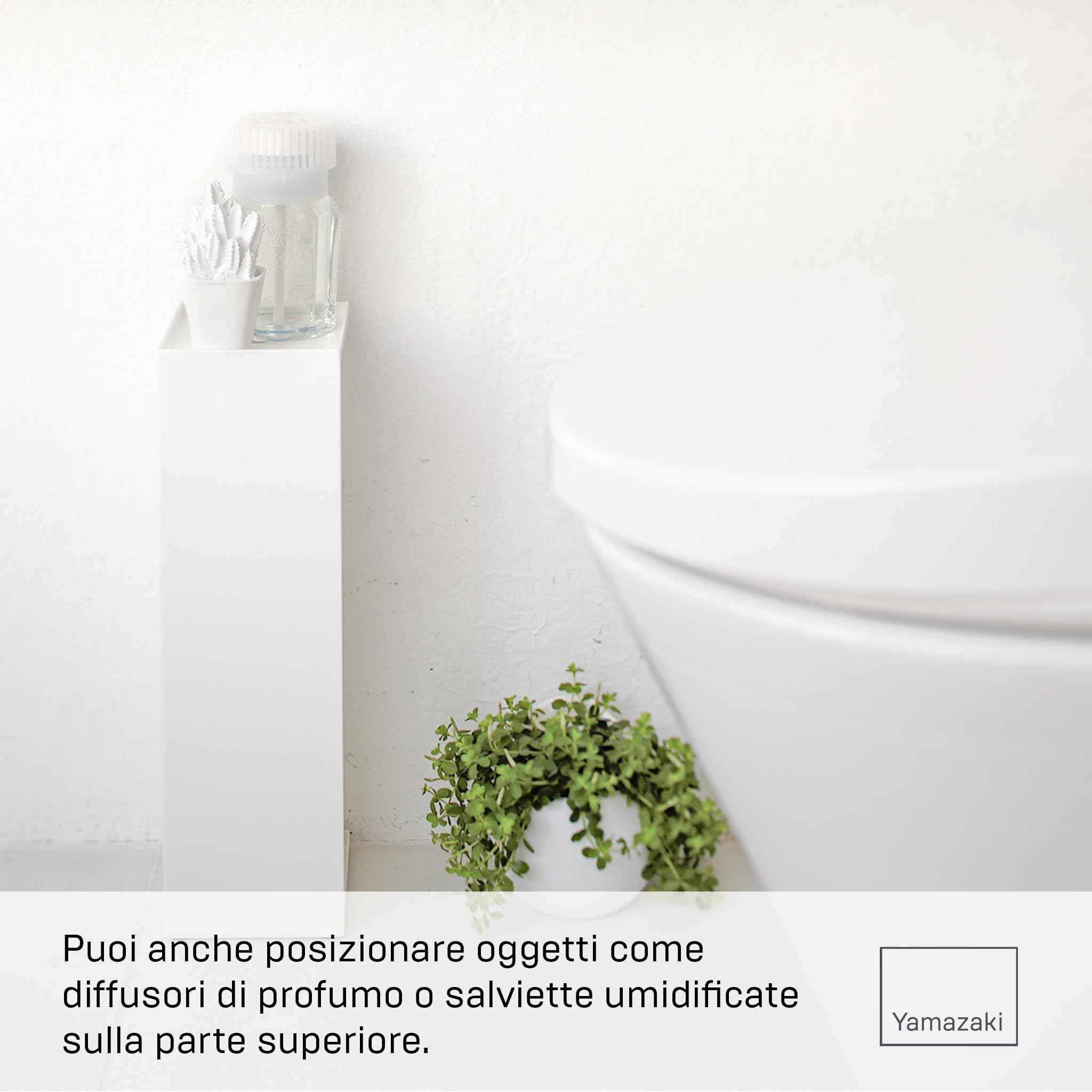 Yamazaki 7850 TOWER Porta carta igienica, bianco, acciaio, design minimalista, 11,5 x 11,5 x 38,5 cm (LxPxA)