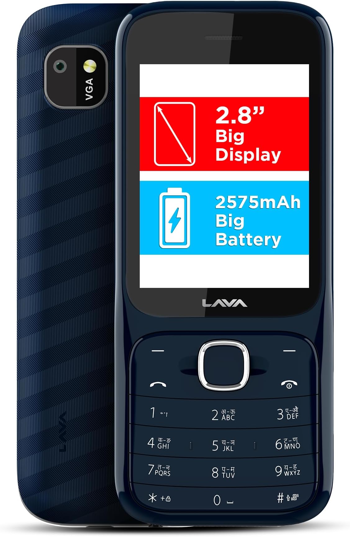 Lava Gem Power Dual Sim Keypad Phone (2.8" Display, Camera & Flash) | 2575mAh Smart AI Powerful Battery | Wireless FM & Recording | 7-Language Support| Stereo Speakers | Call Recording (Blue Chrome)