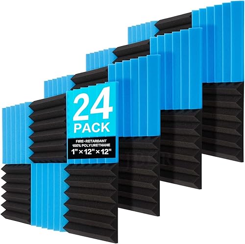 Miniatura 19 de JBER Paneles de espuma acústica de sonido, paquete de 24 unidades de 2 x 12 x 12 pulgadas, color carbón, aislamiento acústico, para estudio,