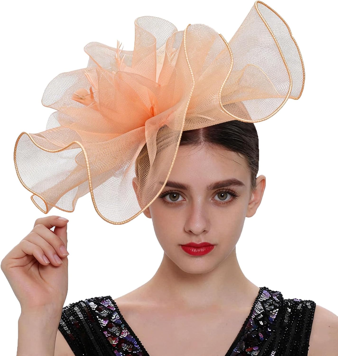 Women's Fascinators Hat for Women Tea Party Headband Wedding Cocktail Flower Mesh Feathers Hair Clip