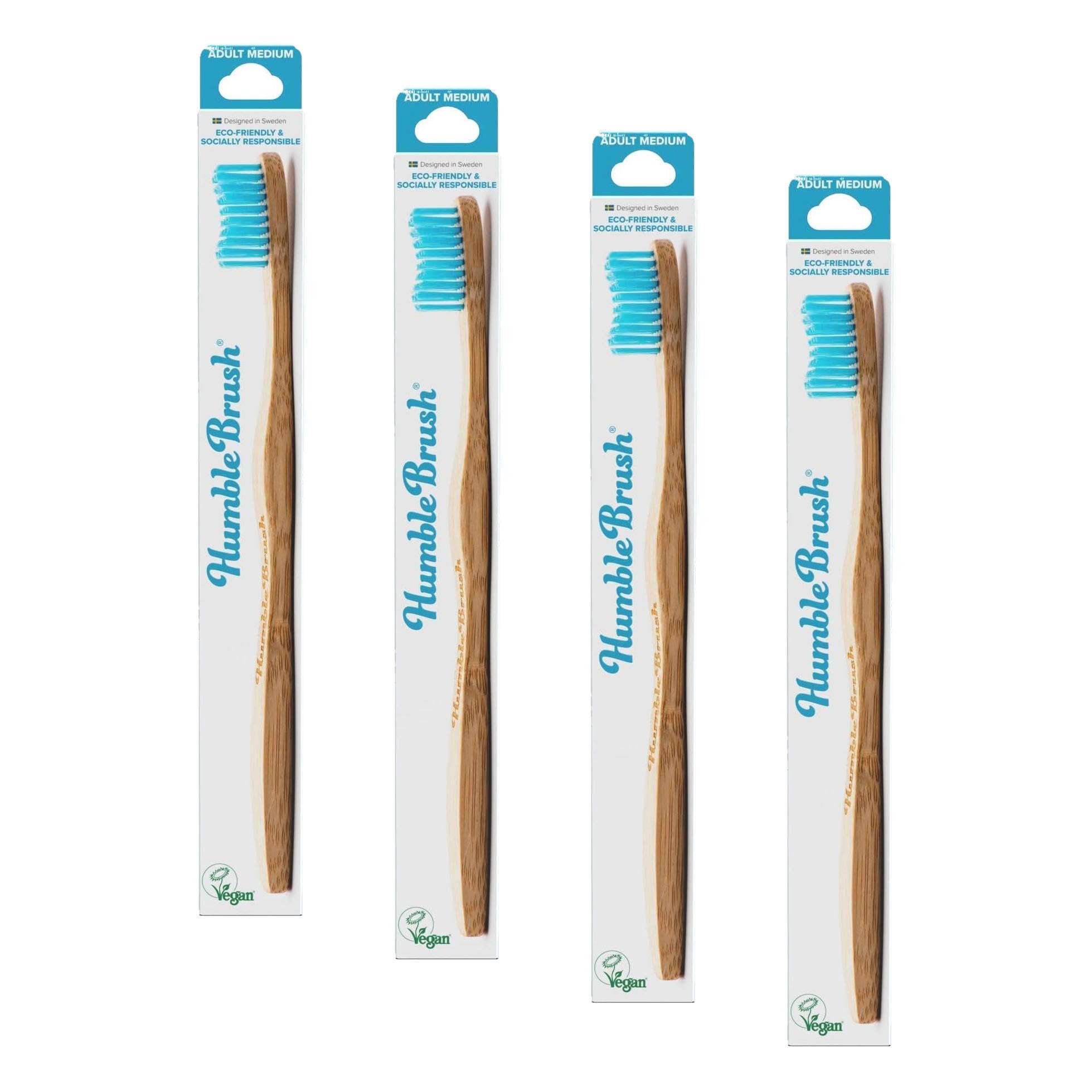 The Humble Co. Brush Yetişkin Bambu Medium Orta Diş Fırçası Mavi 1 Paket (4 paketi)