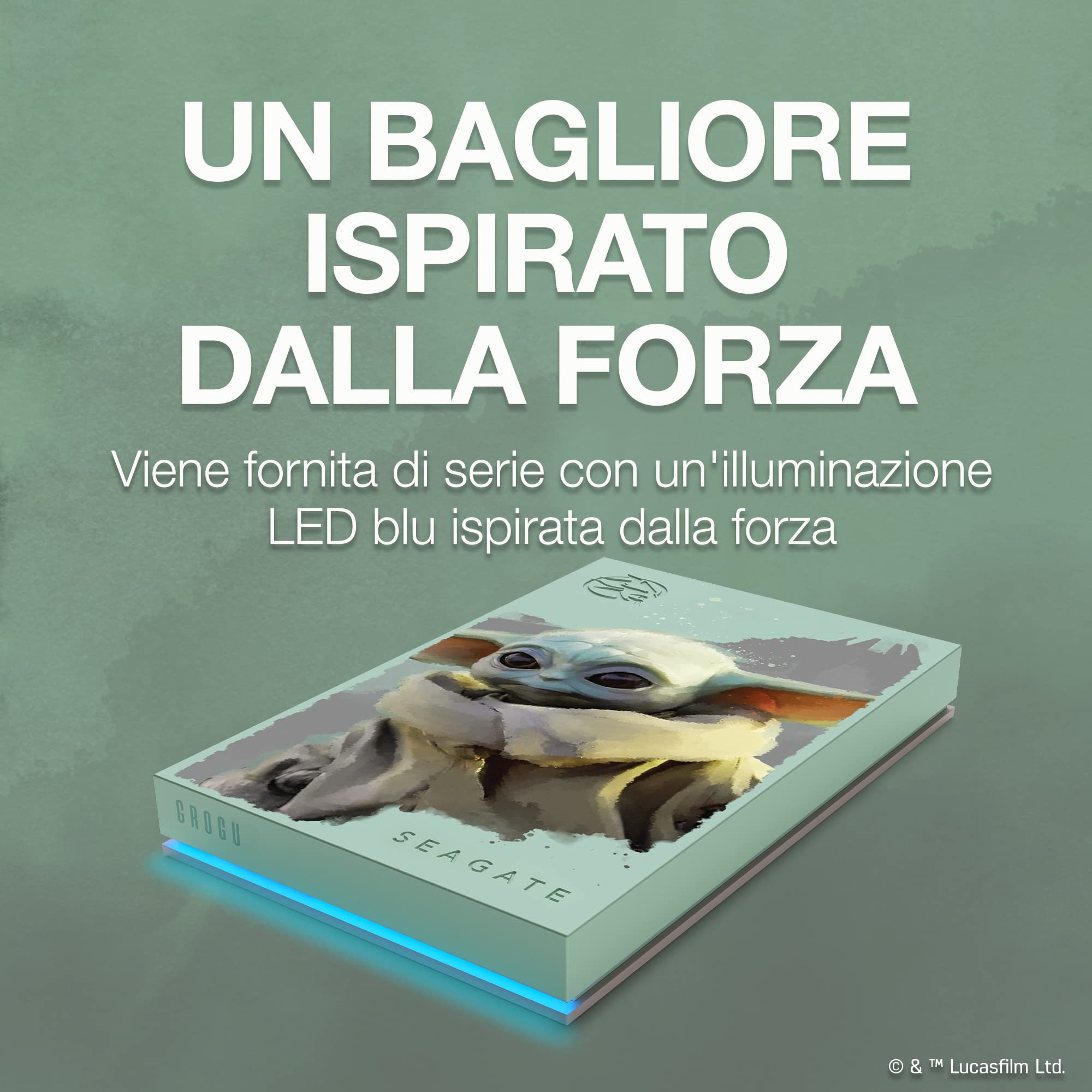 Seagate FireCuda 2TB disco rigido esterno portatile, compatibile con PS4, PS5, Xbox One/Series, PC, Star Wars Edition Grogu, USB 3.2, 3 anni di Rescue Services (STKL2000404)