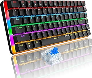 Mechanical Keyboard Color Rainbow LED Backlit 82 Key Layout Blue Switch Wired Metal Panle Portable Wired Gaming Keyboard with Anti-ghosting Keys, Pluggable Cable, for Gamers Typists Office