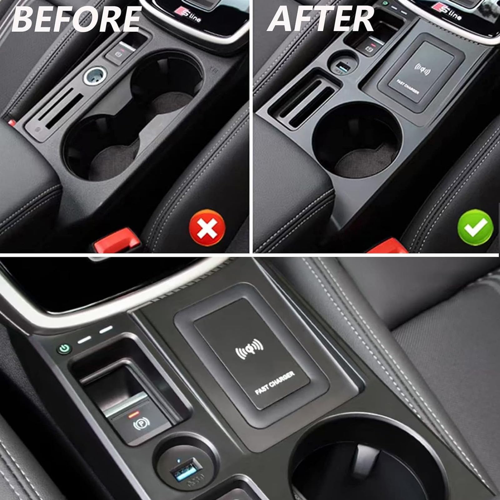 Cargador De Coche Inalámbrico para Audi A3 8V 8Y S3 2021-2023 Panel De Accesorios De Consola Central, Cargador Rápido De 15 W para Cualquier Teléfono Habilitado para Qi