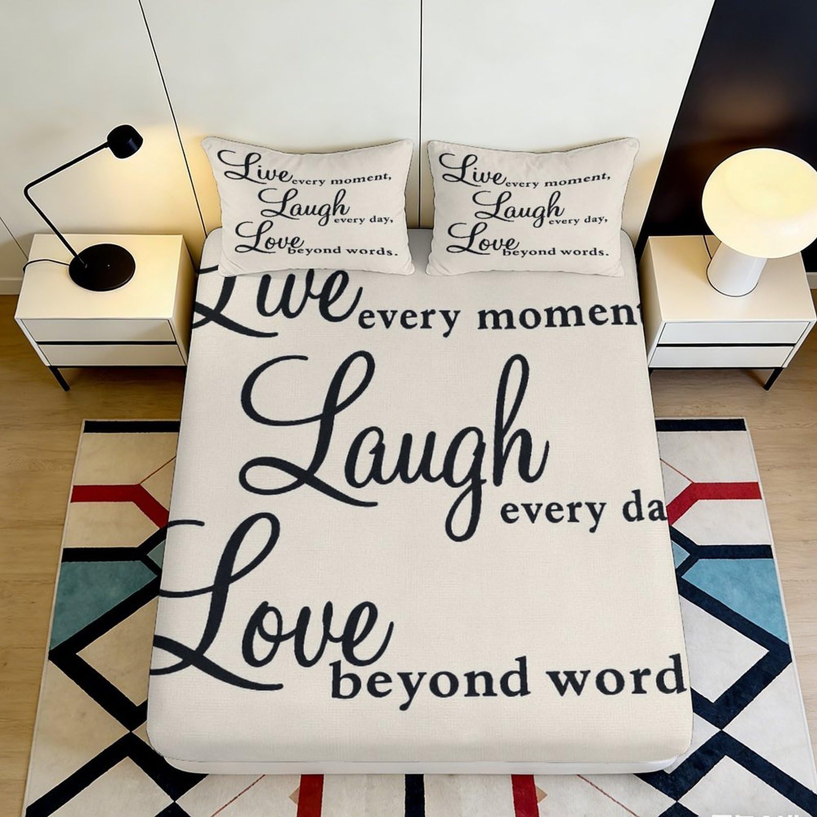 3D Printed Inspirational Letters Fitted Sheet Microfiber Deep Pocket Non-Slip for Bedroom Bedding Inspirational Letters Mattress Fitted Cover 140x200x25cm
