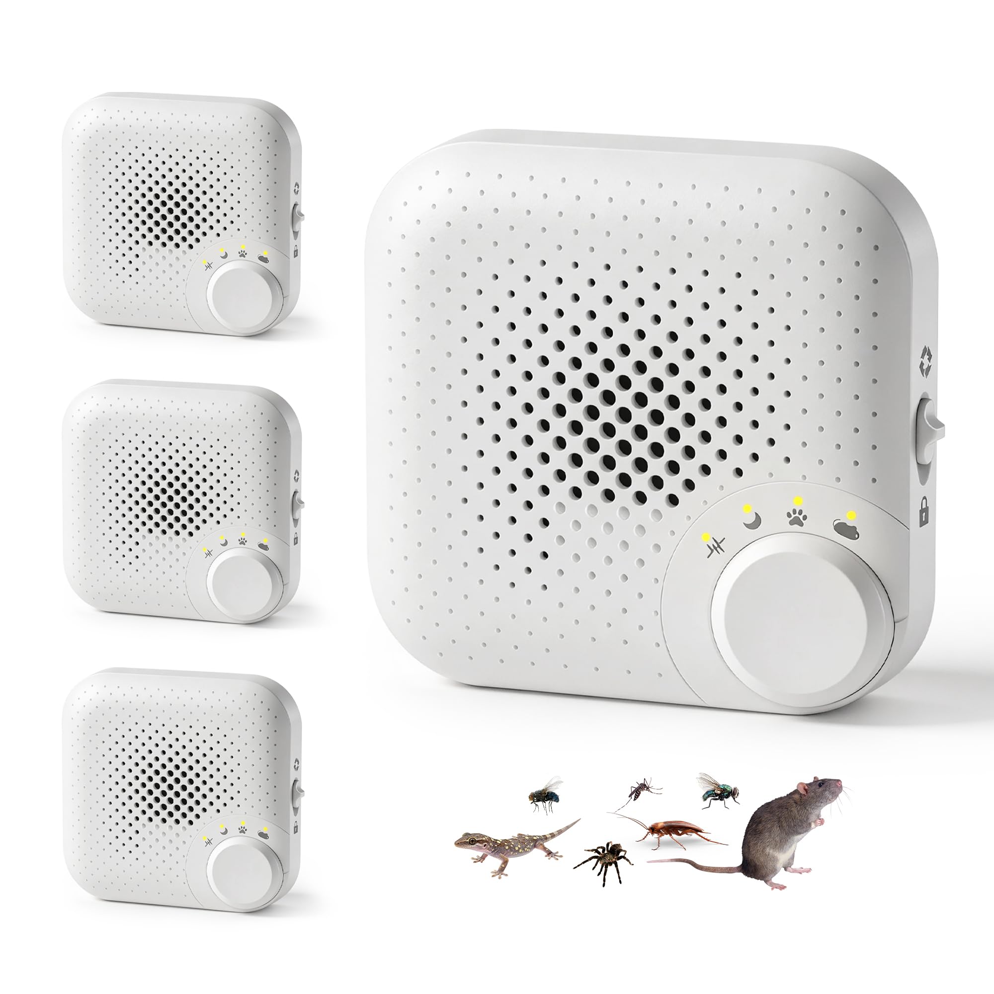 Repelente ultrasónico de plagas con 4 modos automáticos, repelente de roedores para ratones araña, ratas, mosquitos, cucarachas, hormigas, bloqueo y control silencioso plegable para el hogar, cocina