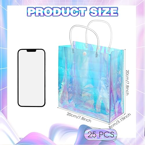 Miniatura 2 de Sherr 25 bolsas de regalo pequeñas holográficas transparentes iridiscentes reutilizables de plástico de PVC para compras, bodas, cumpleaños, baby
