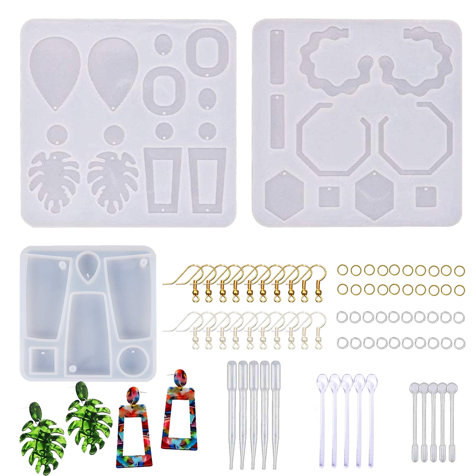 Cayway Style 6 78 Pcs Earring Resin Molds, 20 Pcs Ear Hooks And Jump Rings For Jewelry, Pendant, Diy Crafts