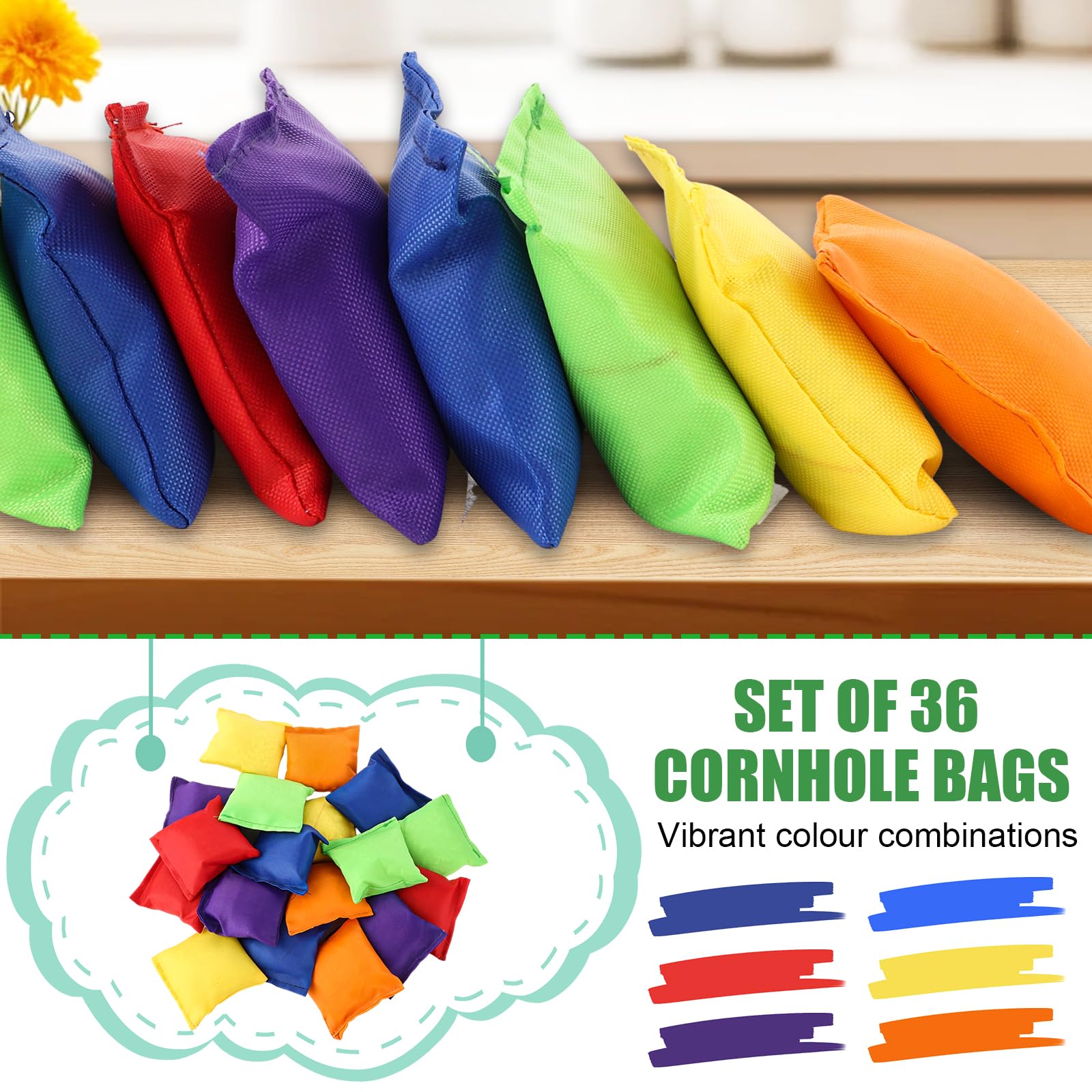 36 Stück Cornhole Säckchen, 6 Farben Wurfsäckchen, 7 x 7cm Nylon Sitzsack Werfen, Cornhole Sitzsack-Set, Sandsäckchen Sitzsäcke Werfen Spaß Sport Spiel, Erwachsene für Cornhole Spiel