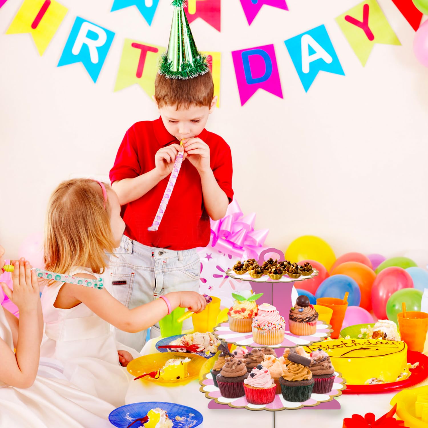 Alzata Per Cupcake 3 Piani In Cartone – Colore Rosa – Ideale Per Buffet, Feste, Matrimoni E Compleanni (Confezione Da 3) - 4