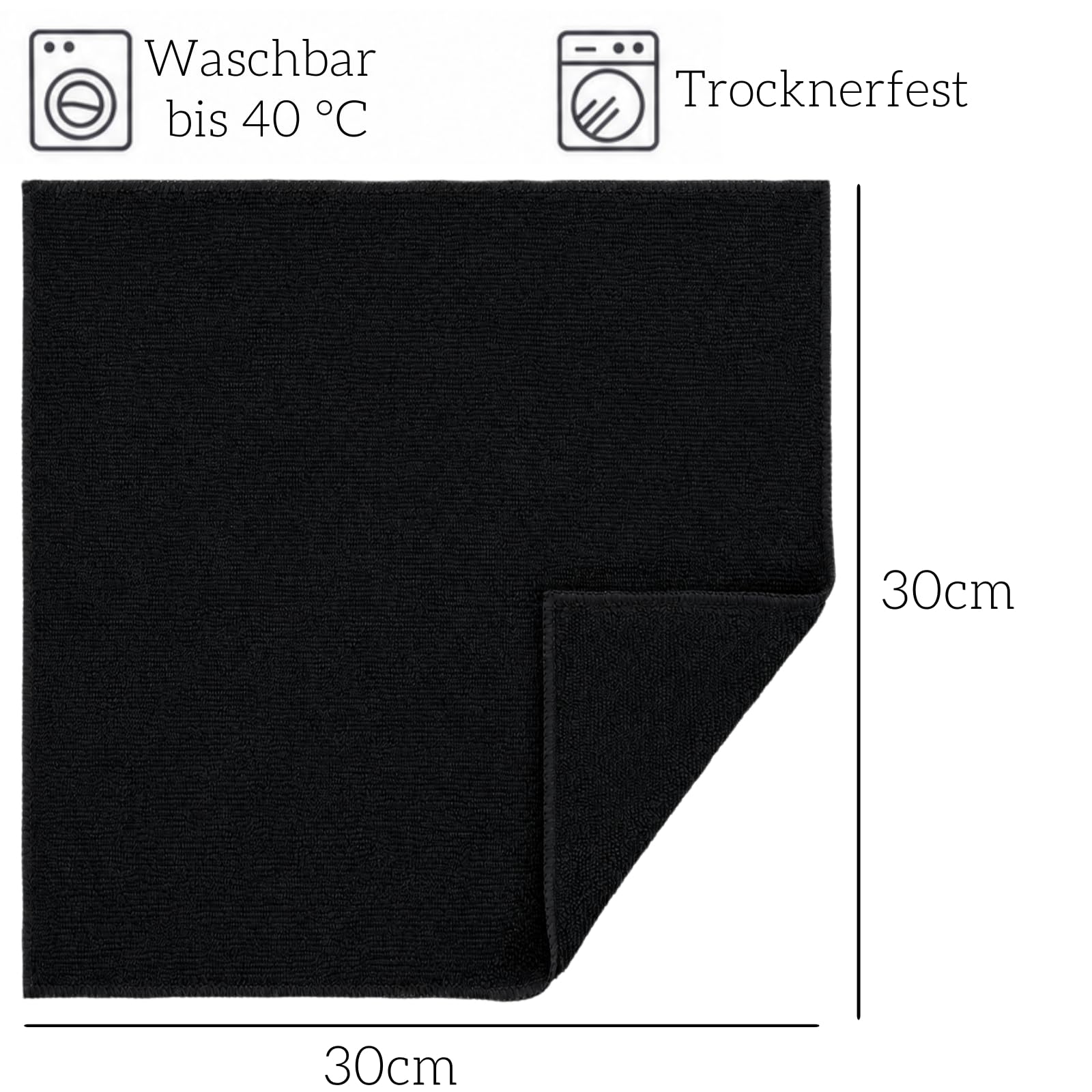 Zestaw 4 ściereczek Barista 30 x 30 cm, czarne ściereczki z mikrofibry, miękkie i chłonne, do czyszczenia sitka, wałka parowego, ekspresu do kawy i młynka do kawy, akcesoria do sitka
