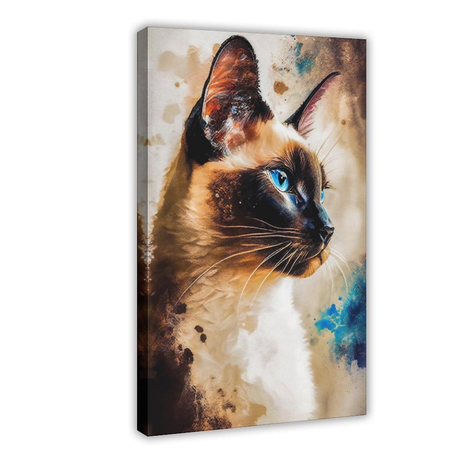 Qnvjqkdsi Frame Watercolor Cat Animal Art (4) Canvas Poster Bedroom Decor Landscape Office Room Decor Gift 24" L X 36" W