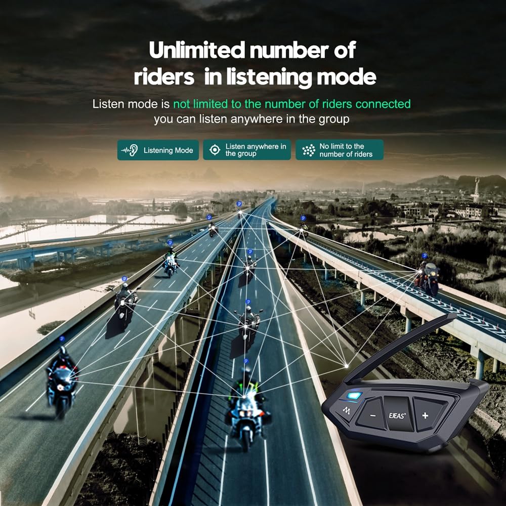 SolaMr MS20 Motocicleta Auriculares Bluetooth, 20 Riders Casco Bluetooth Intercom, 2000M 1200mAh Impermeable Motocicleta Auriculares Sistemas con Compartir Música(One Pack)