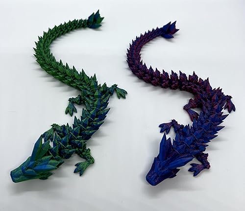 Miniatura 5 de PETBSNVB 2 piezas de dragón impreso en 3D de 12 pulgadas, dragón articulado, dragón de cristal, juguete antiestrés de dragón, decoración de oficina