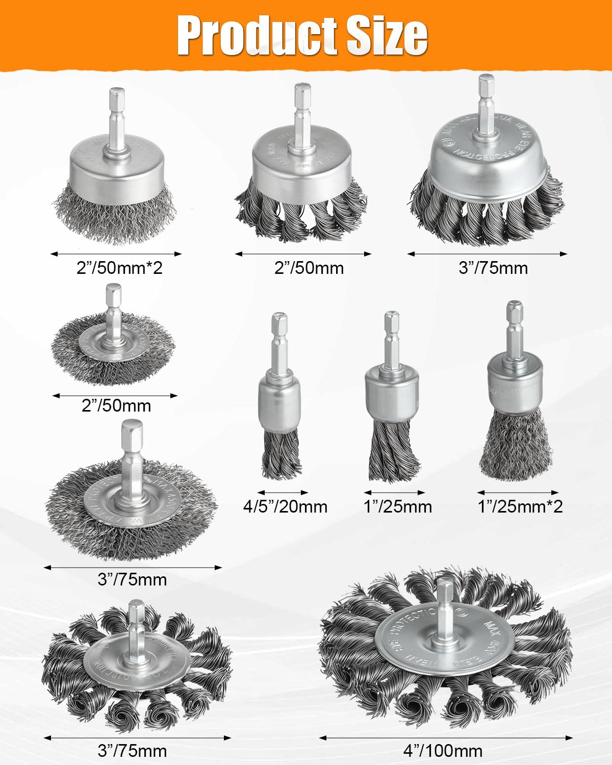 12-teiliges Bohrdrahtbürstenaufsatz-Set, robuste Drahtbürstenscheibe für Bohrer, 6,35 mm Sechskantschaft, grober Karbonstahl, gekräuselt, ideal für die Reinigung von Rost, Farbe