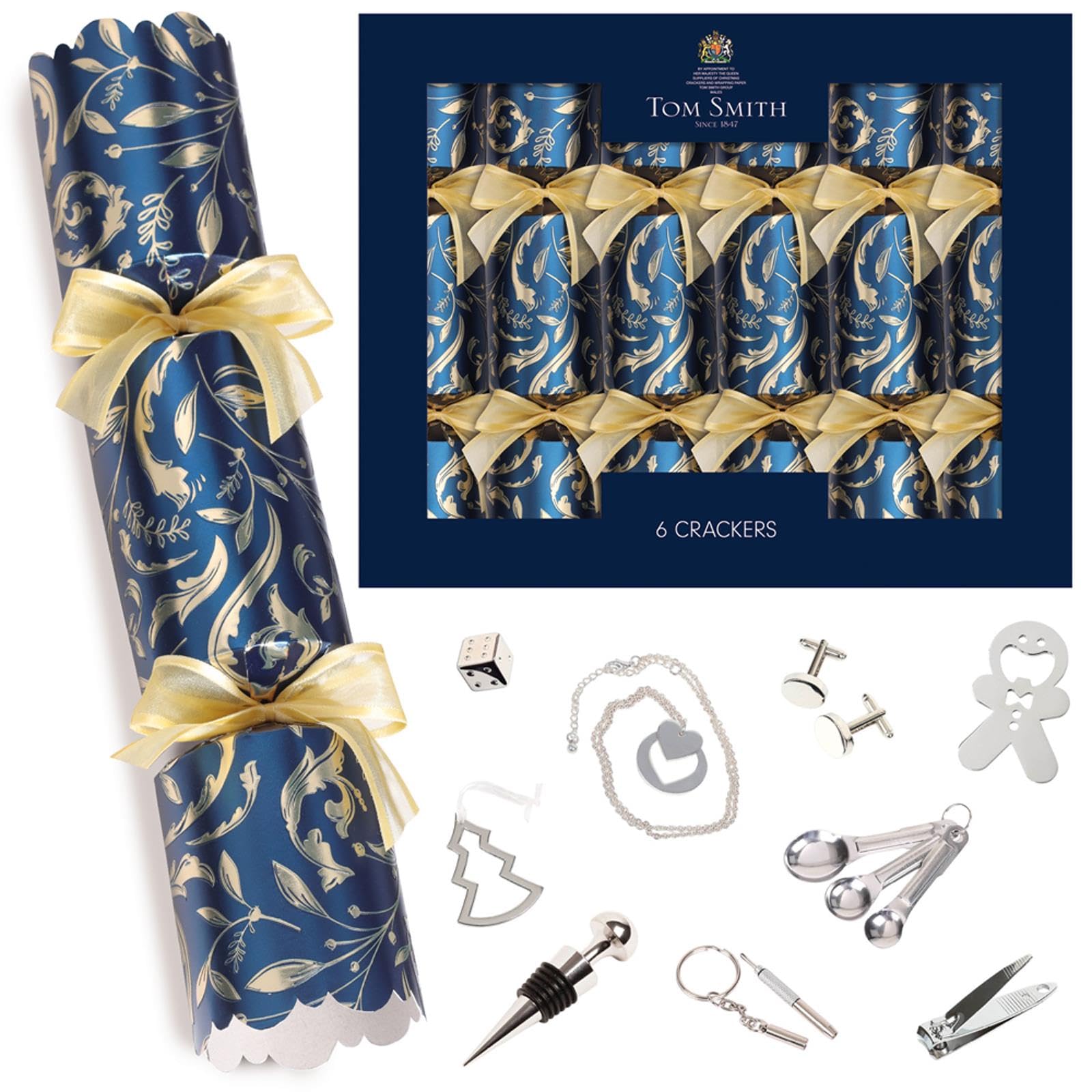 Tom Smith Pack 6 Signature Blue & Gold Mistletoe Eco Charity Christmas Crackers