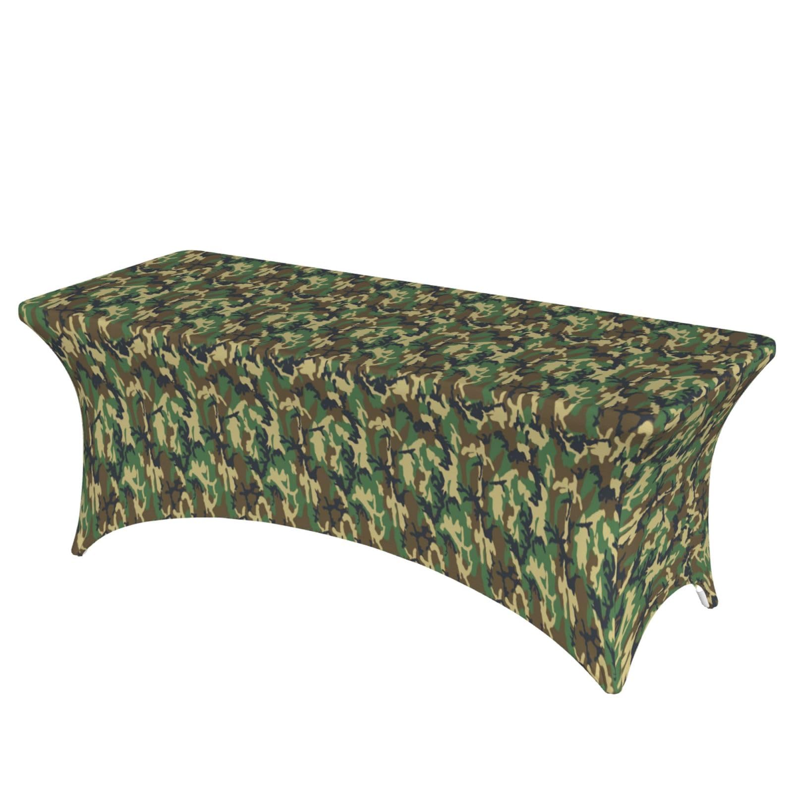 NImongt Green Military Camo Print Elastic Rectangular Tablecloth Holidays Family Banquet Wedding Party Table Cover