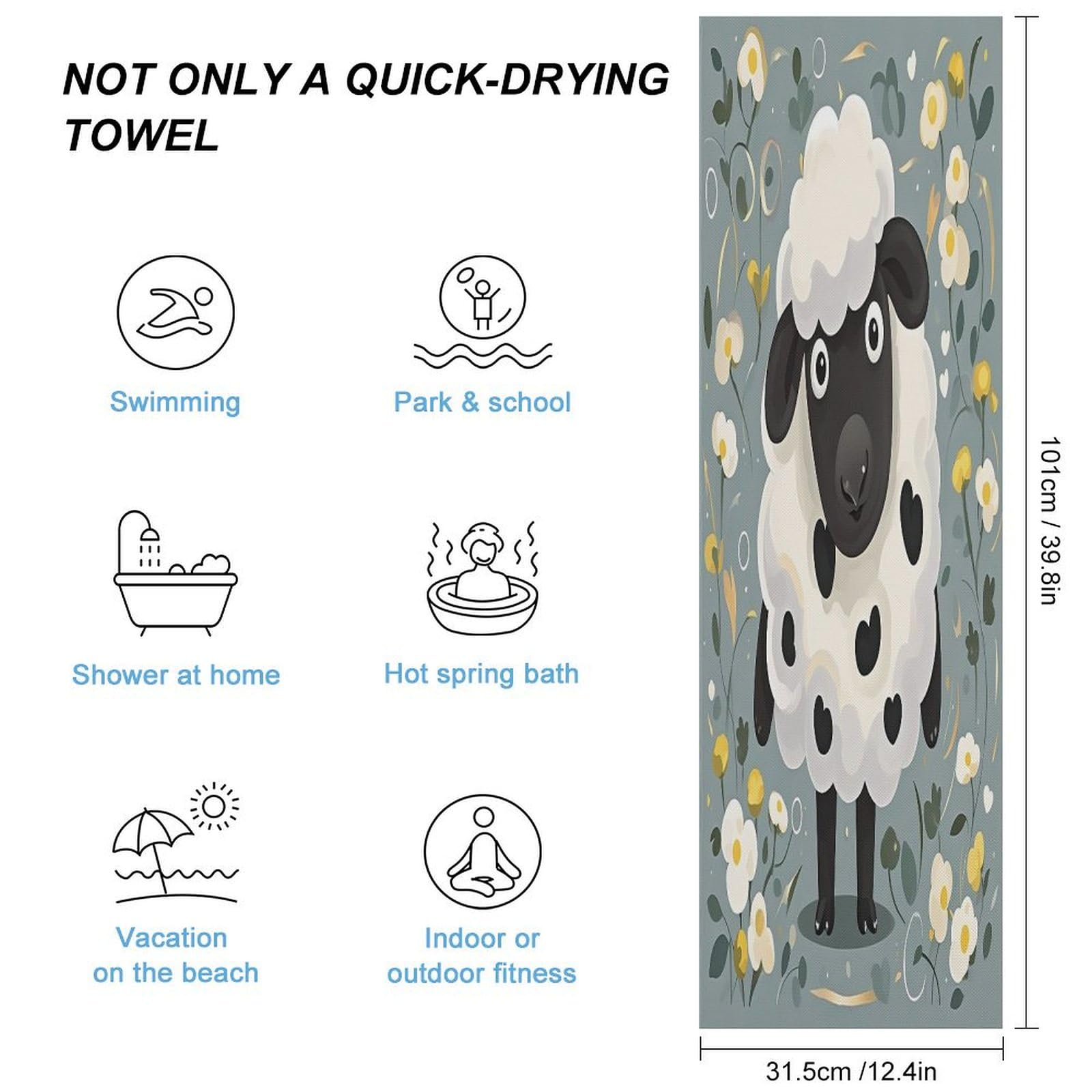 AQRJLPM Cartoon Black White Sheep Quick Dry Towel Cold Fabric Workout Sweat Towels Highly Absorbing Odor-Free Travel Towel for Hot Yoga Tennis Running Exercise Working Out Camping
