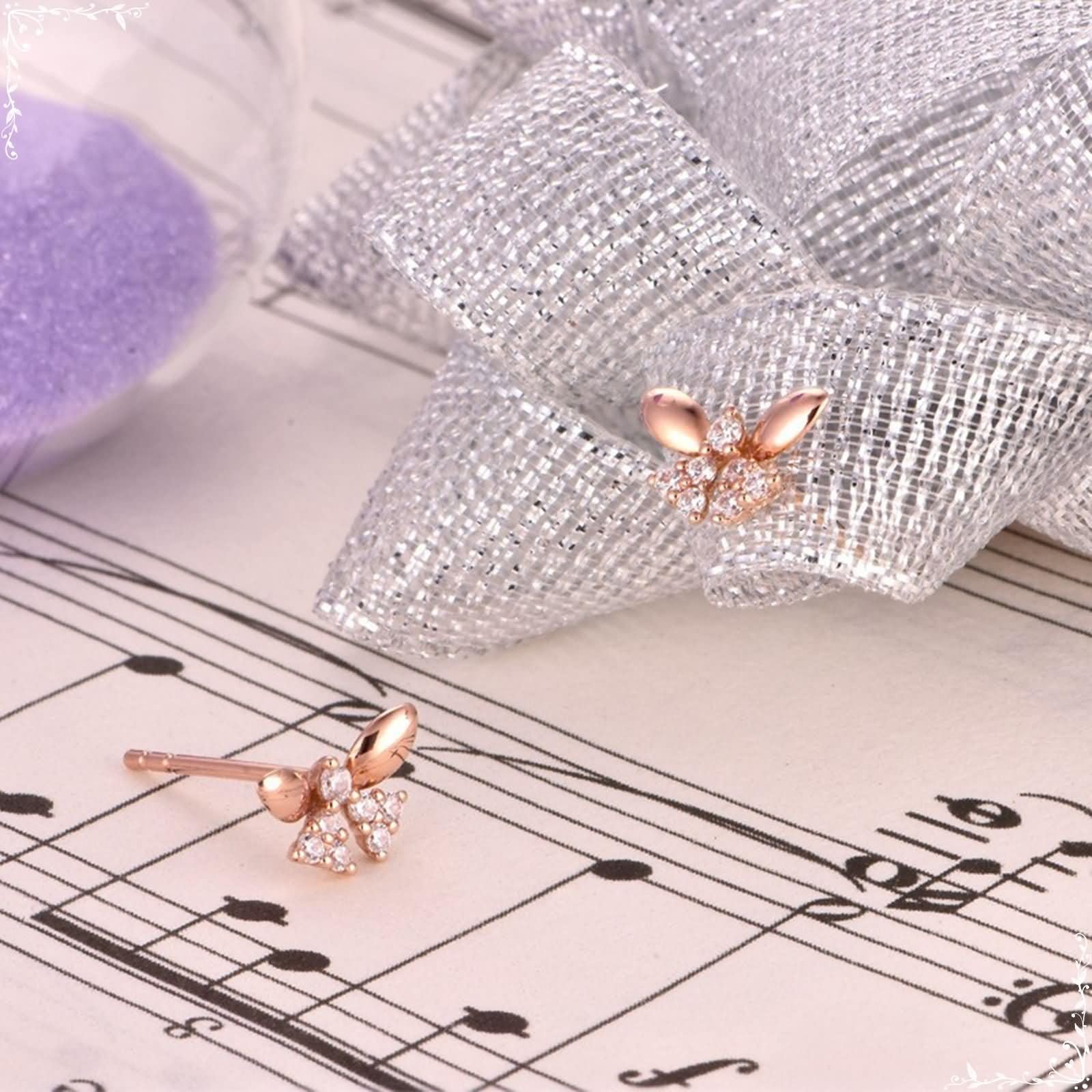 Gold Ohrringe Hochzeit 375/585 / 750 für Damen, Schmetterling mit Diamant/Moissanit, Frauen Ohrringe Gold