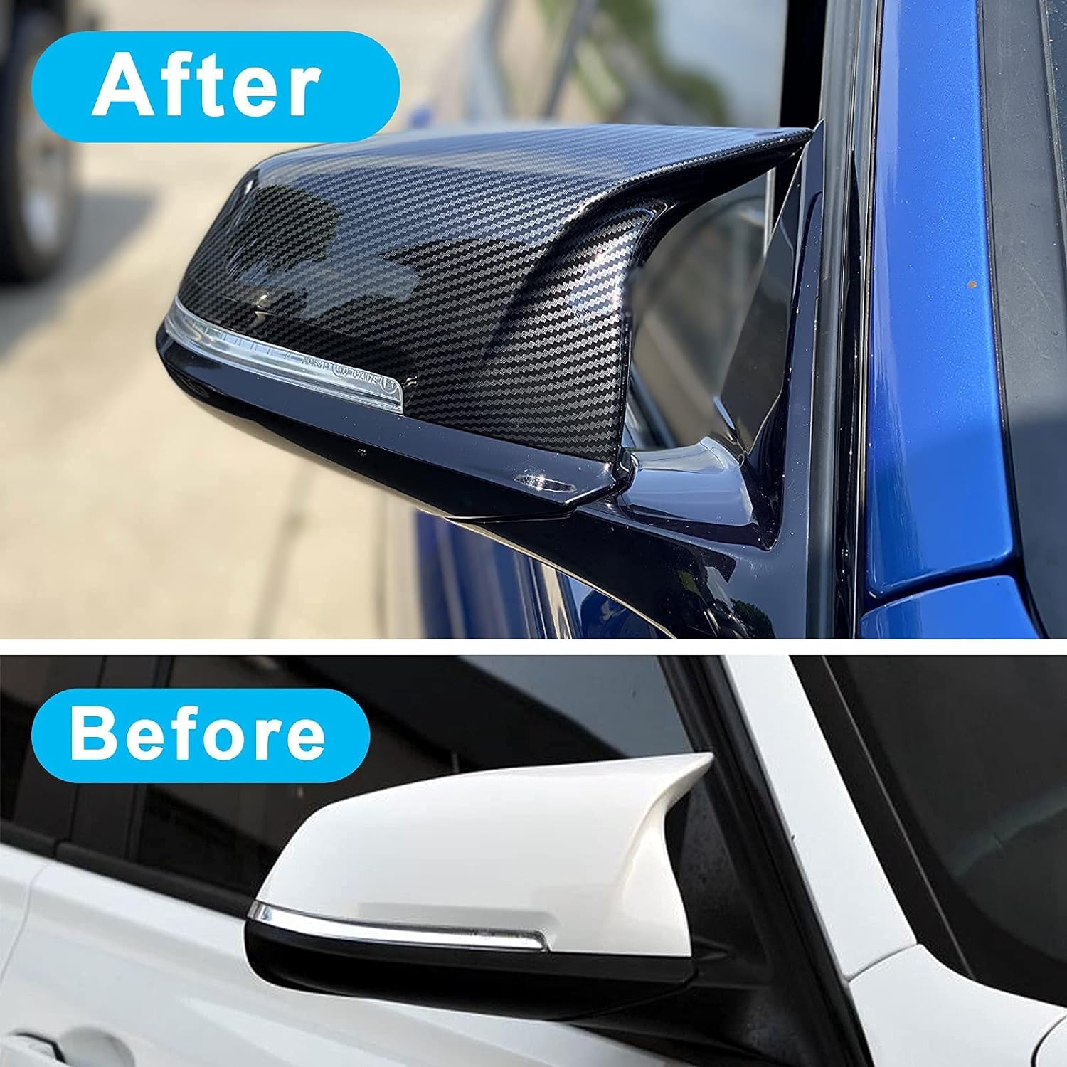 Coque de rétroviseur de voiture compatible for BMW Série 1 F20 F21/2 F22 F23 F87/3 F30 F31 F34/4 F32 F33 F36/i3 I01/X1 E84,Capuchons de Couvercle de Rétroviseu Gauche+Droite,(fibre de carbone)