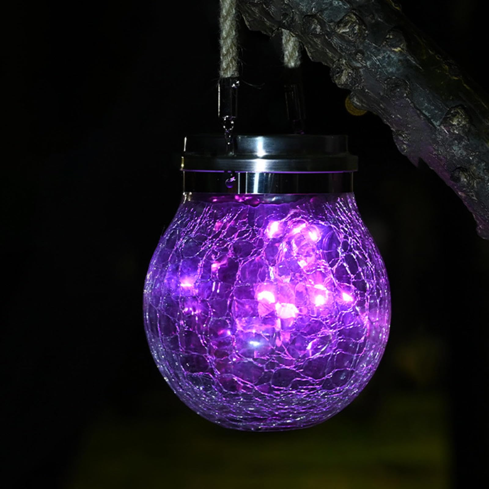 CUTEBAOO Solar Lantern Crackle Glass Ball, Amber Warm Solar Lanterns Outdoor Waterproof Solar Garden Decor Patio Lights with 2 Modes Hanging Solar Lights Outdoor Decorative Lantern,Purple-1pcs