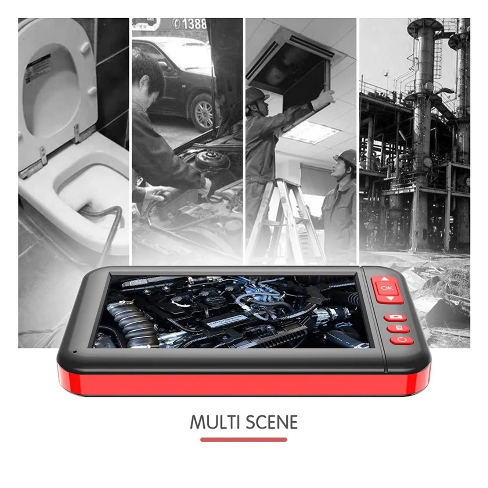 Industrielle Endoskopkamera mit 4,3-Zoll-IPS-Bildschirm, HD1080P, 2,0 MP, 8-mm-Objektiv, USB-Anschluss, 8 LEDs, wasserdicht, Fotofunktion