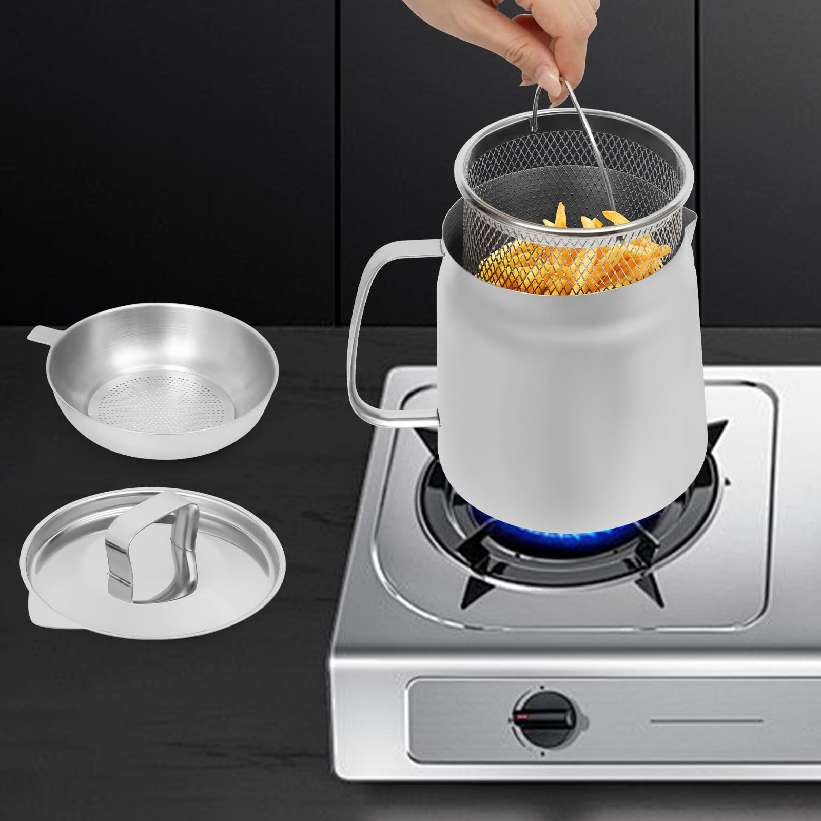 KAPIPALA Vaso per filtro dell'olio in acciaio inox 304, 2 l, con filtro a maglia fine e cestino per friggere, in acciaio inox, per vari forni, filtri e olio da cucina per casa, cucina, ristorante