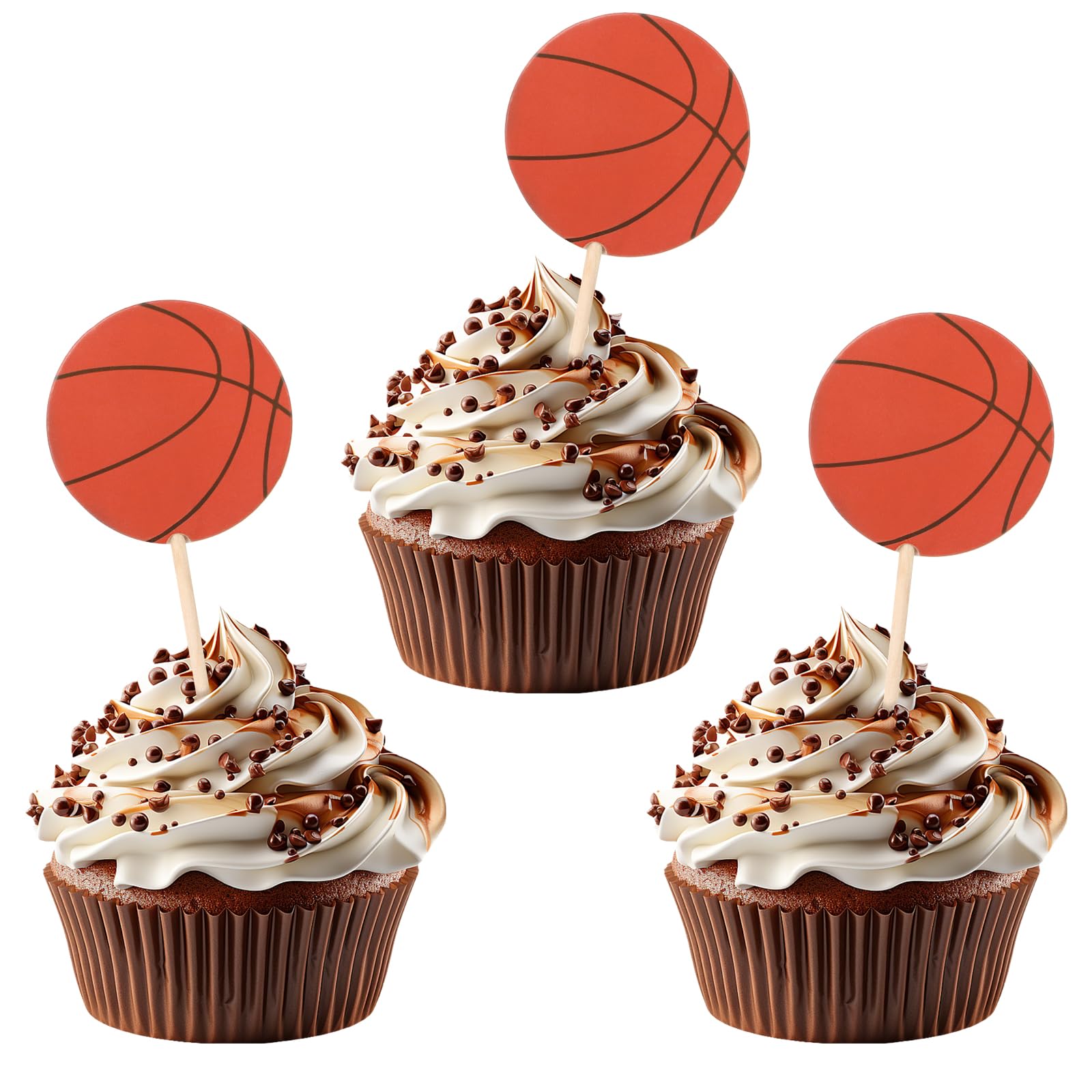 48Pcs Basketball Cupcake Toppers Sports Ball Cupcake Picks Basketball Theme Basketball Cake Decorations for Basketball Sports Players Birthday Party Cake Decorations Supplies