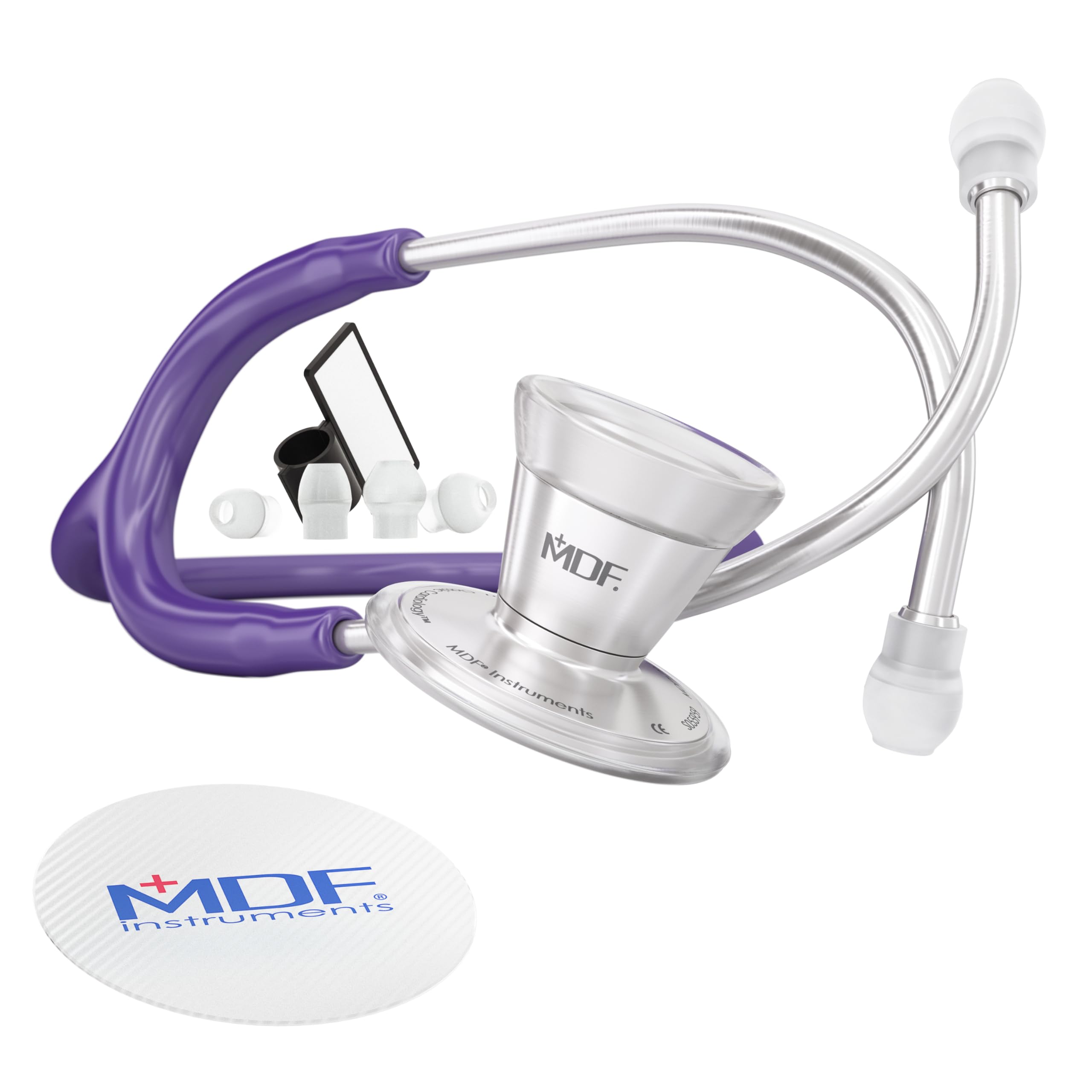 MDF Instruments Klassisches Kardiologie-Zweikopf-Stethoskop - mit Bruststück und Kopfteil aus rostfreiem Stahl (MDF79708) (Lila)