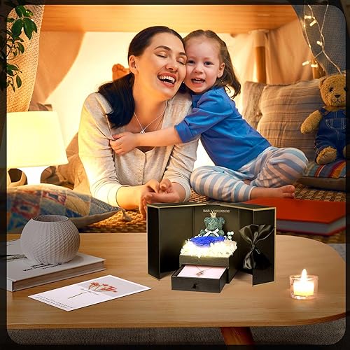 Miniatura 48 de ADDWel Rose Gifts for Women - Preserved Real Roses Forever Purple Flowers with I Love You in 100 Languages Necklace and Cute Moss Bear for