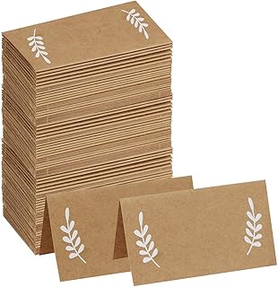 Supla 100 Pcs Place Cards with White Laurel Leaves Kraft Paper Cards Rustic Wedding Table Name Number Blank Table Tent Cards Table Name Tags Table Card Seating Cards Buffet Table Cards