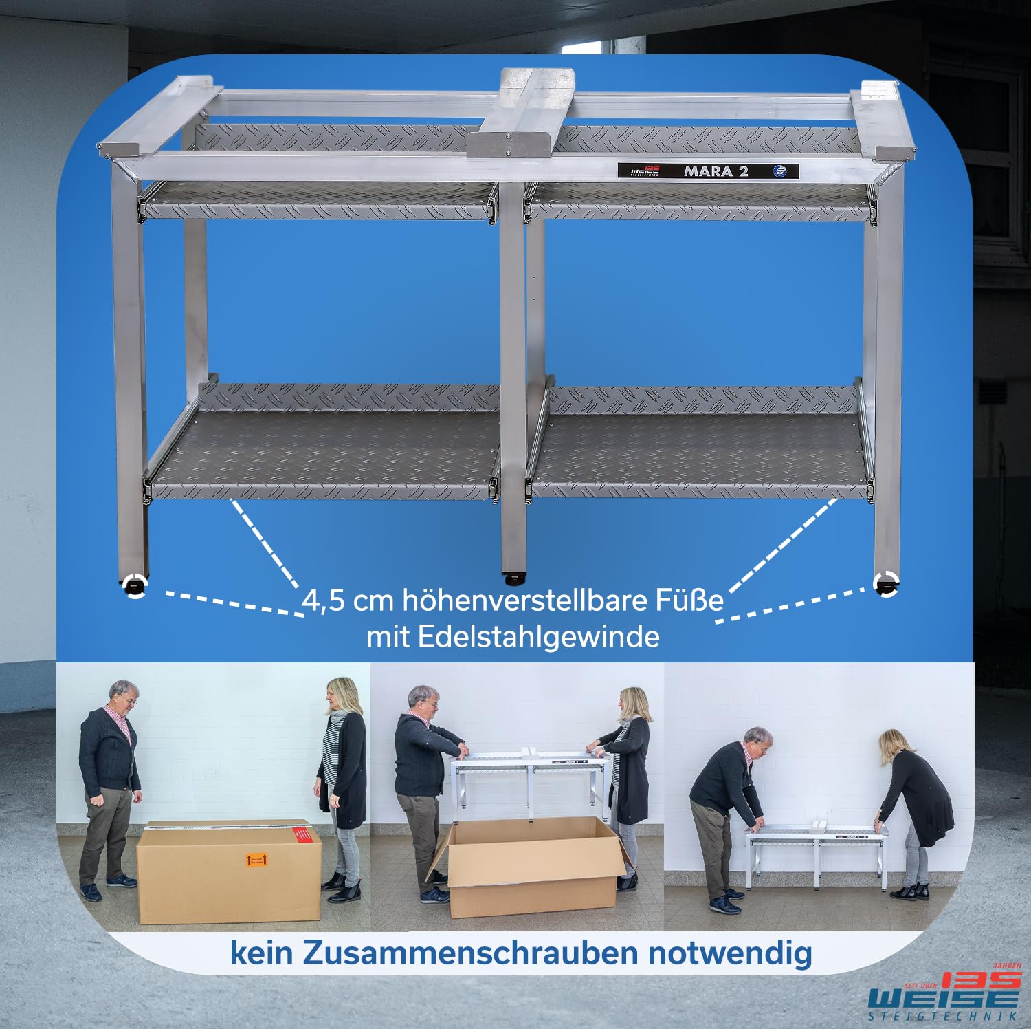 Weise MARA 2 Untergestell für Waschmaschine & Trockner, 70 cm, mit Auszügen | 6 Beine; bis 1.000 kg Tragkraft; 4 separate Auszüge; für stark schwingende Maschinen