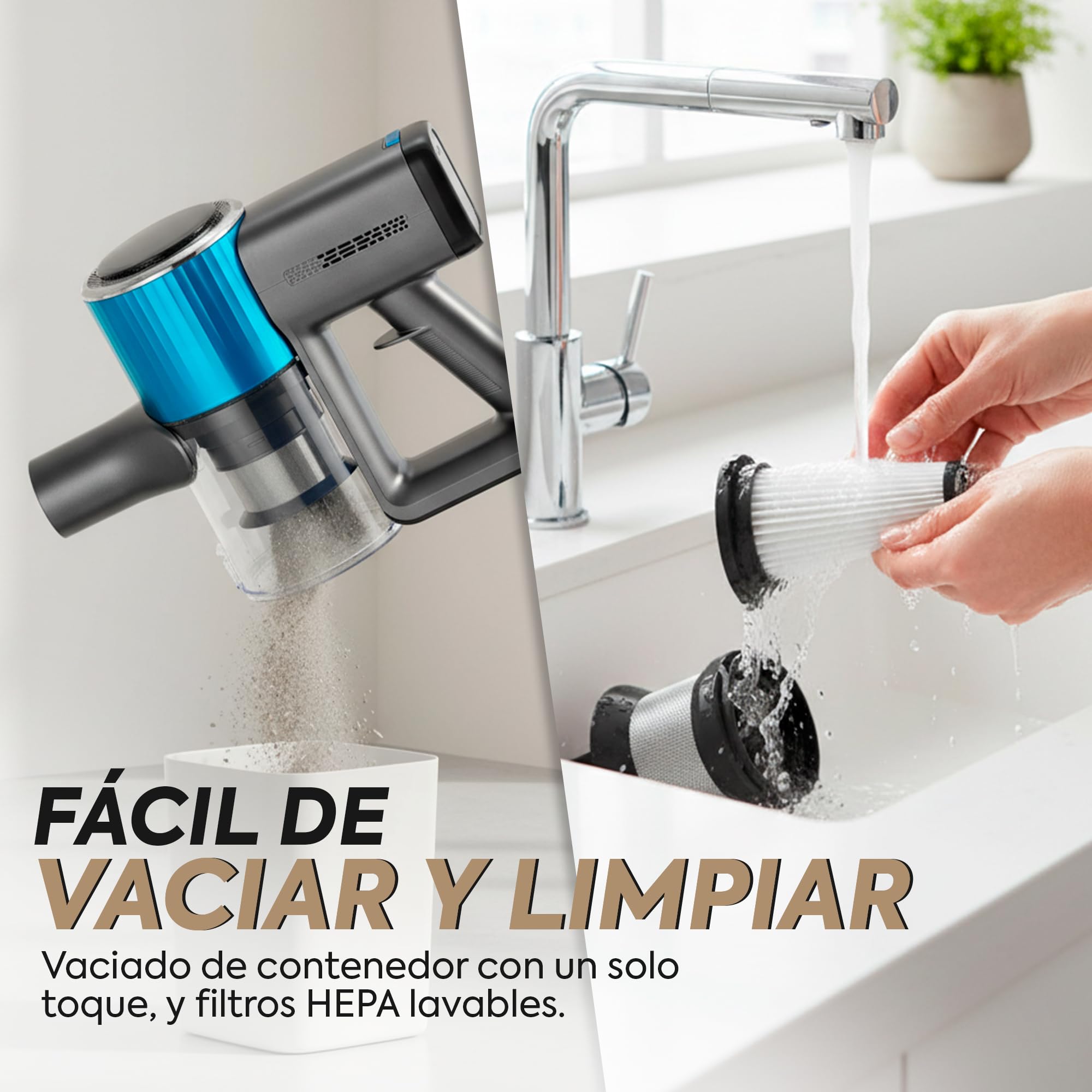 NARVI Aspiradora sin Cable 250W Aspiradora de Mano 20KPA | 6 en 1 Inalámbrica 40 min autonomía, batería extraíble, Cepillo entienredo, filtro HEPA, Ideal para Pelo de Mascotas y Hogar