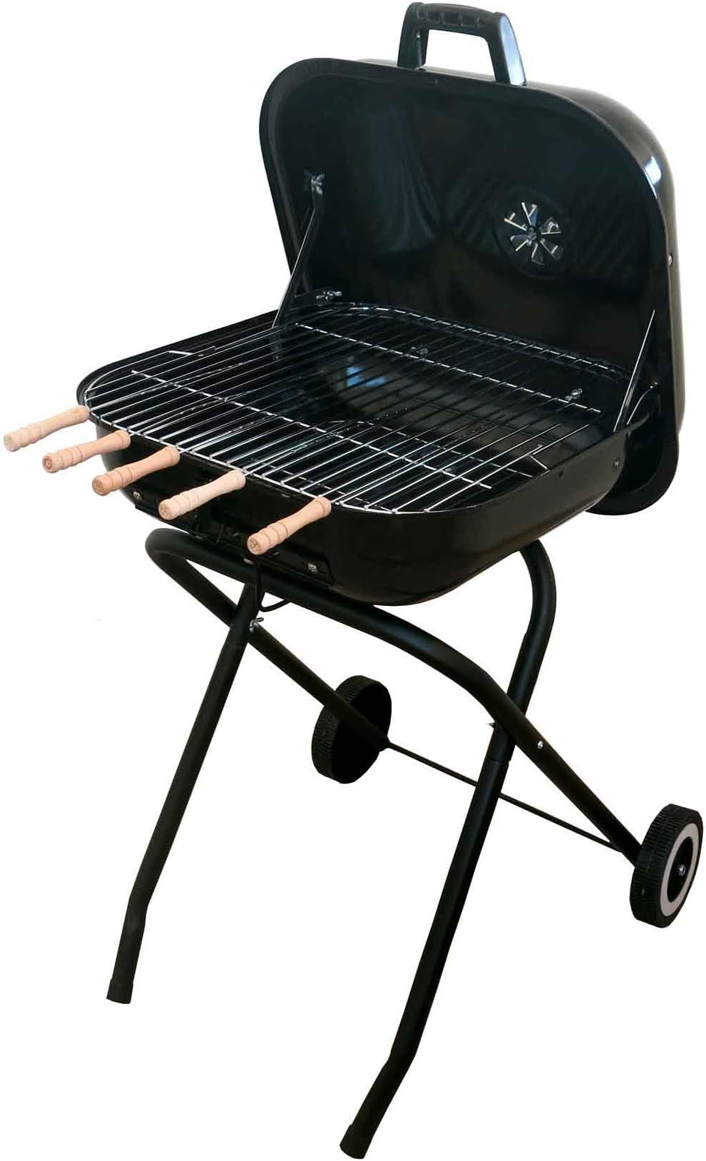 Fabrilla Stand Barbeque Charcoal Grill Black with 5 Skewers BBQ ht. 34 inches