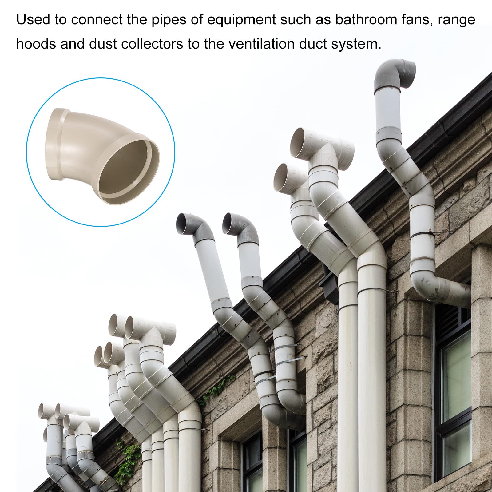 PATIKIL 6" ID Gomito 45 Gradi Condotto Tubo Connettore, Ventilazione Tubo Flessibile Ignifugo Adattatore per Fai da Te Casa Fabbrica Industriale Sfiato Sistemi
