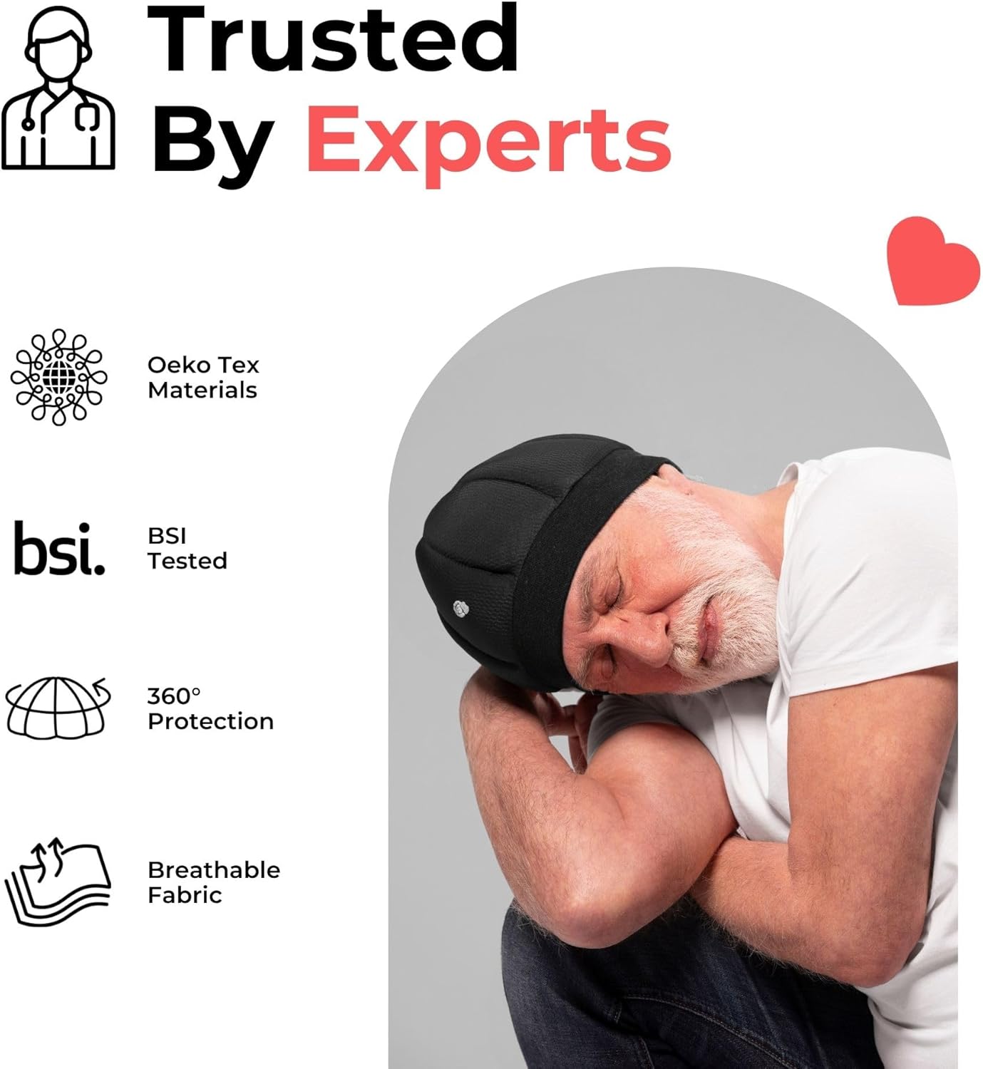 Ribcap Kate Sleep Safe Cap | Black | Protective Medical Helmet for Sleep | Breathable Hypoallergenic Material | Easy to Clean