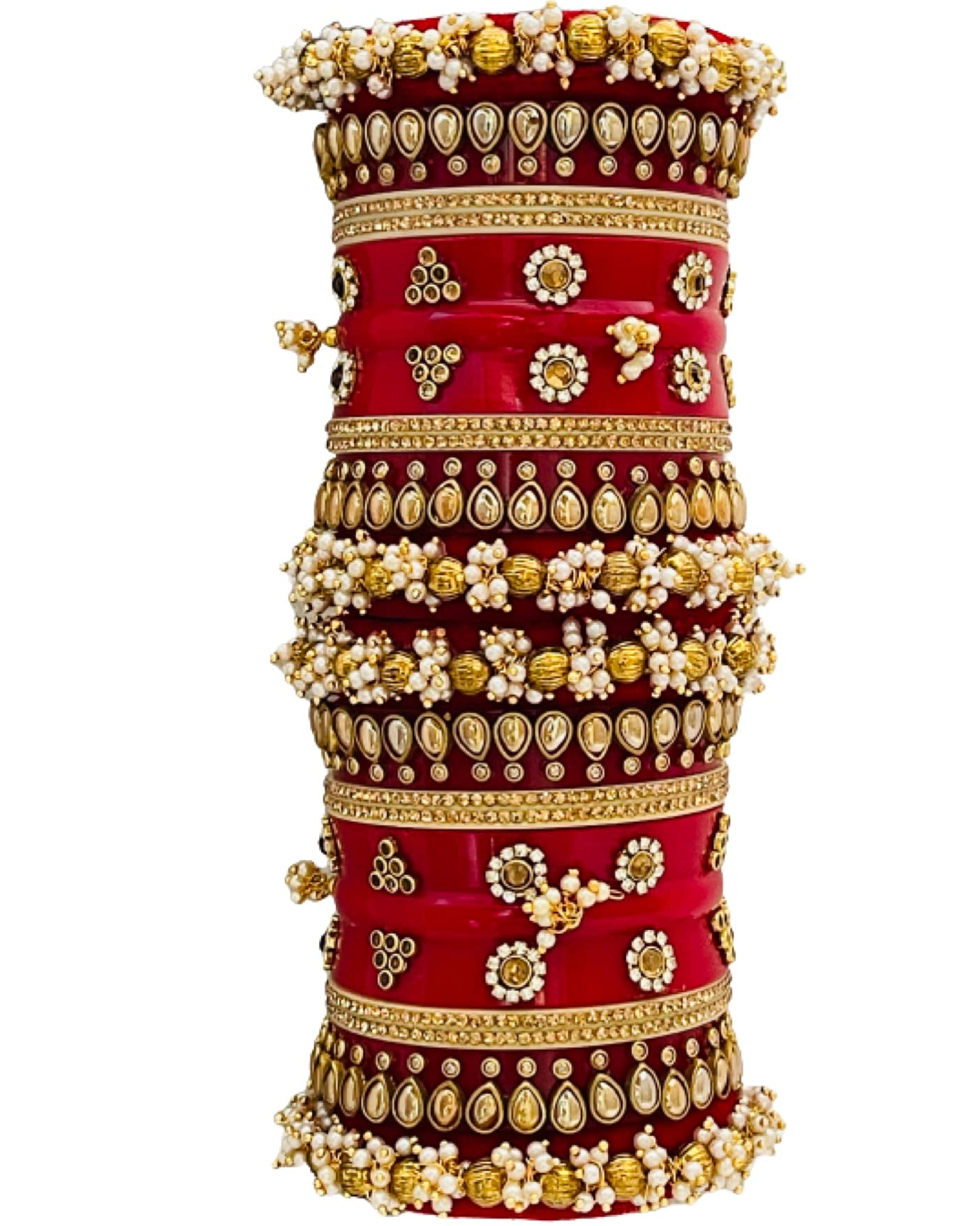 THE OPAL FACTORY Acrylic Bridal Bangles Set Gold Plated Punjabi Chuda Set For Wedding With Kundan Minakari And Stone Work For Women And Girls (Red, 2.80)
