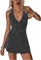 BEAUDRM Women's Polka Dot Y2K Halter Mini Dress - Backless Tie Sleeveless A-Line Party Rave Dress