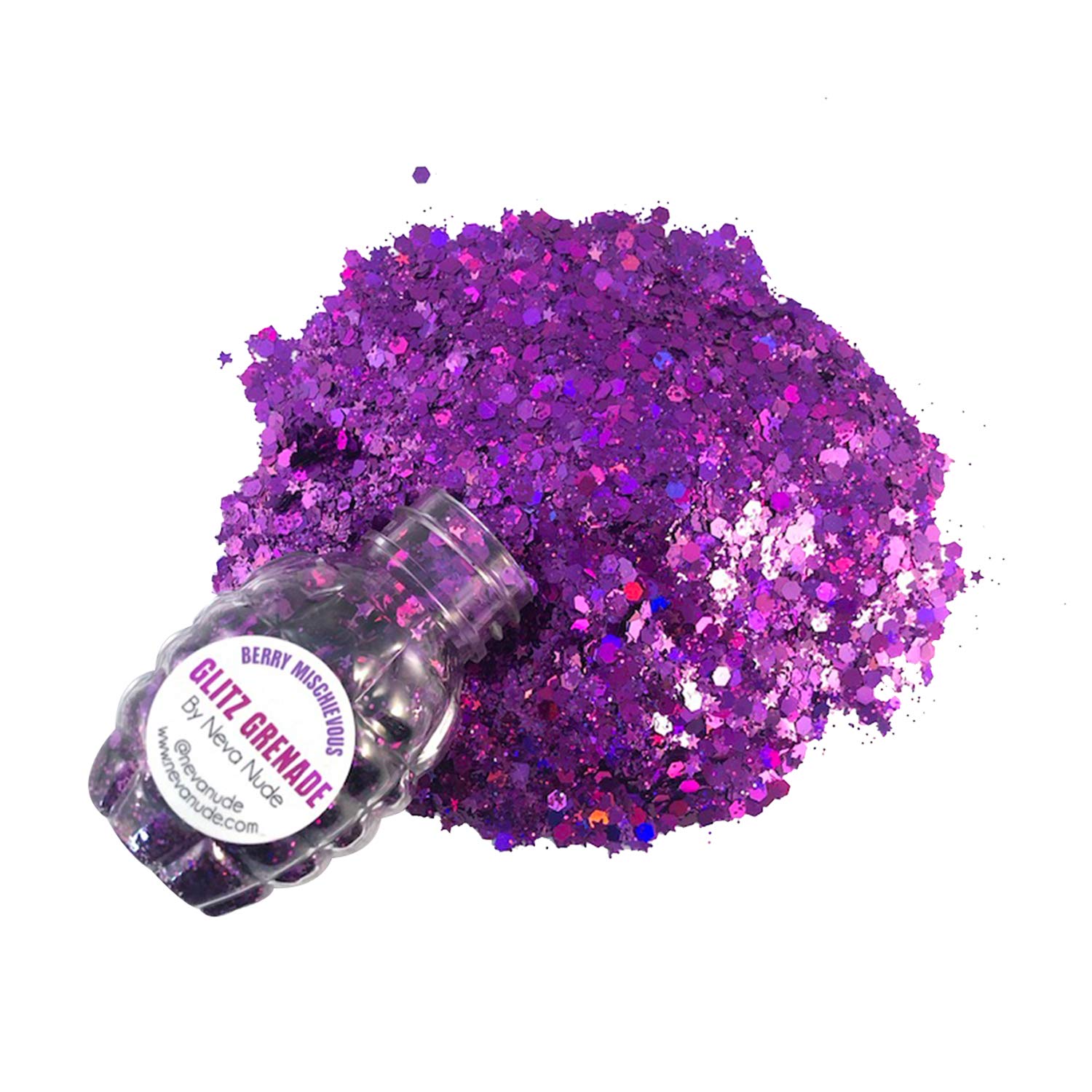 Neva Nude Face and Body Glitter Keychain - Chunky Loose Glitter for Festivals, Raves, and More | Cosmetic Grade | Super Sparkly (Berry Mischievous Purple Holographic Glitz Grenade)