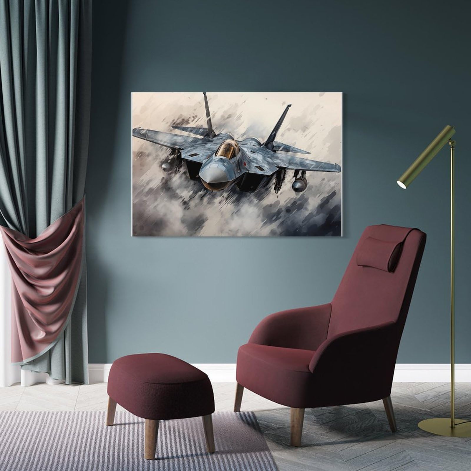 Junmoney Frame-Style-12-1 High-Speed Stealth Jet Fighter Wall Picture Print, 16X24inch(40X60cm), For Gallery Wall Decor And Room Displays, A Versatile Canvas Print For Layering