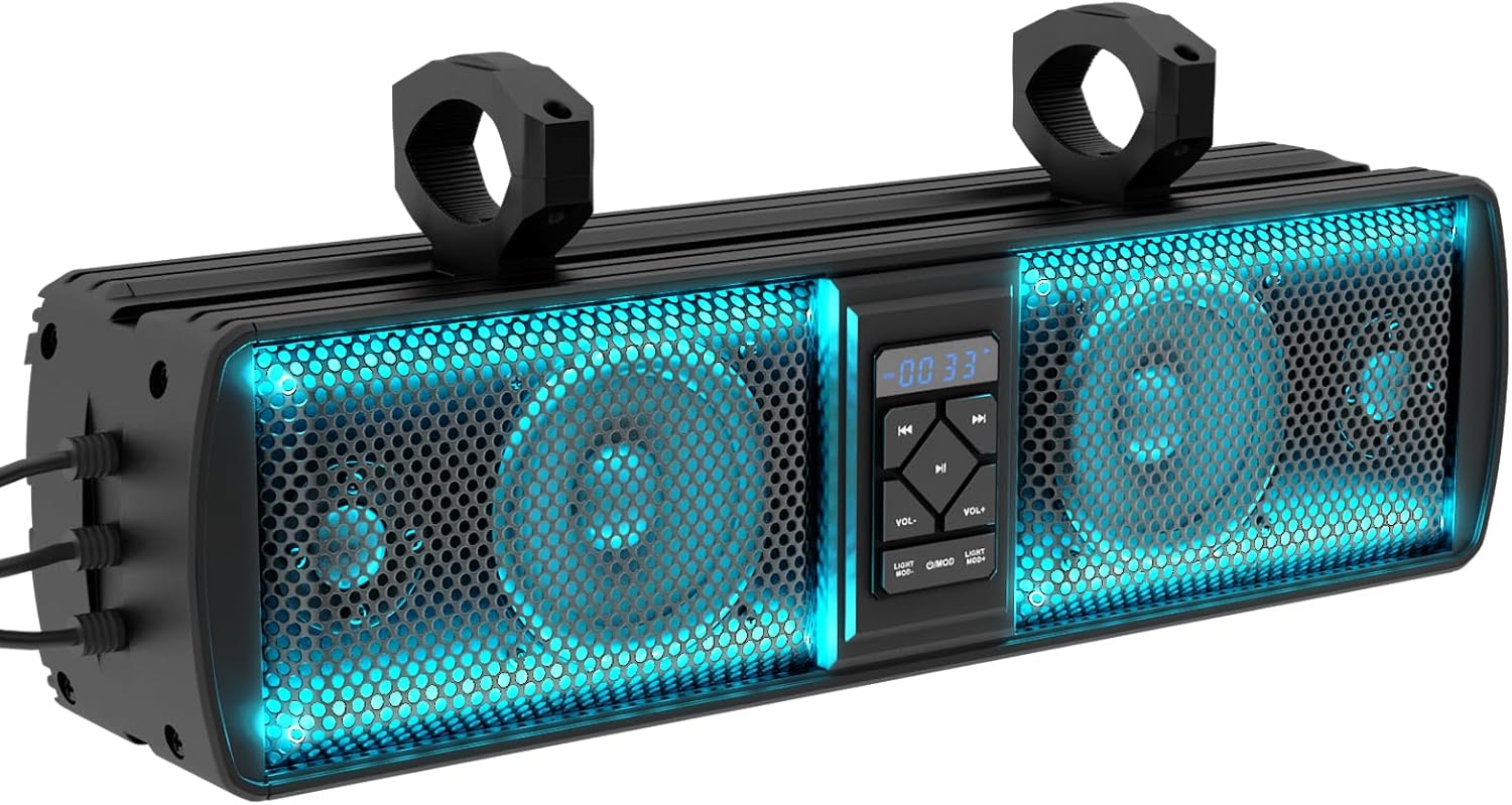 16 Inch UTV Sound Bar, IP66 Waterproof Bluetooth Golf Cart Sound Bar, ATV Speaker System, SXS SoundBar Compatible with Polaris RZR CFmoto Can-Am