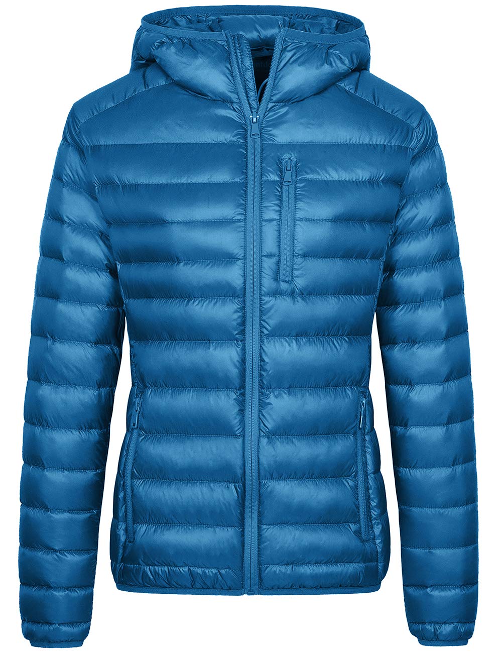 wantdo women's packable down jacket lightweight puffer jacket hooded winter coat acid blue small