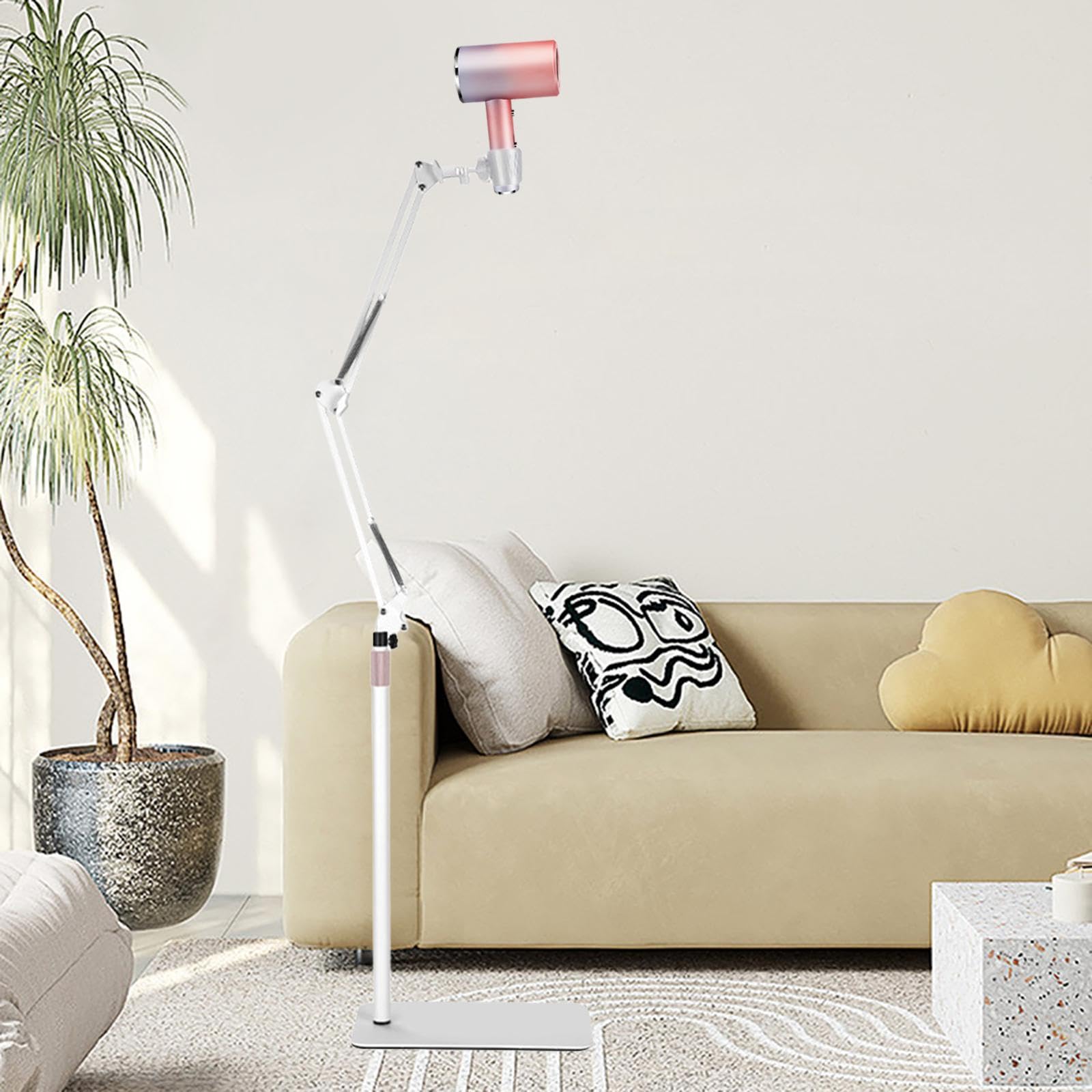 Haartrockner Halter Metall Bodenständer Universeller Haartrockner Bracket Verstellbare Höhe Und Winkel für Haarpflege Salon Home Geschenk, Weiß