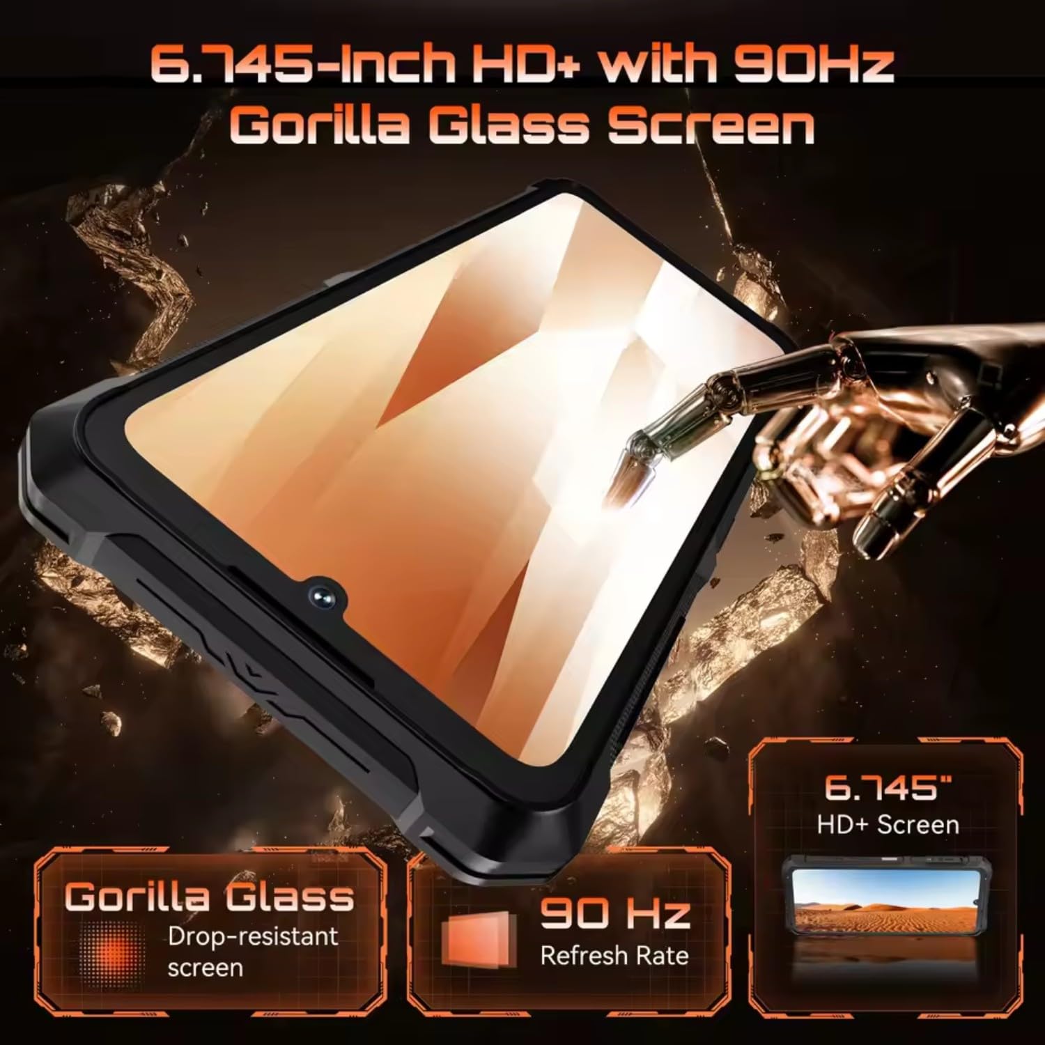 KingKong ES 3 – Smartfon 4G 6,74" HD+ 90Hz, 16 GB RAM (6 GB + 10 GB rozszerzone), 256 GB ROM, Aparat 48 MP, Bateria 10200 mAh, Android 15, Unisoc T615, Czarny