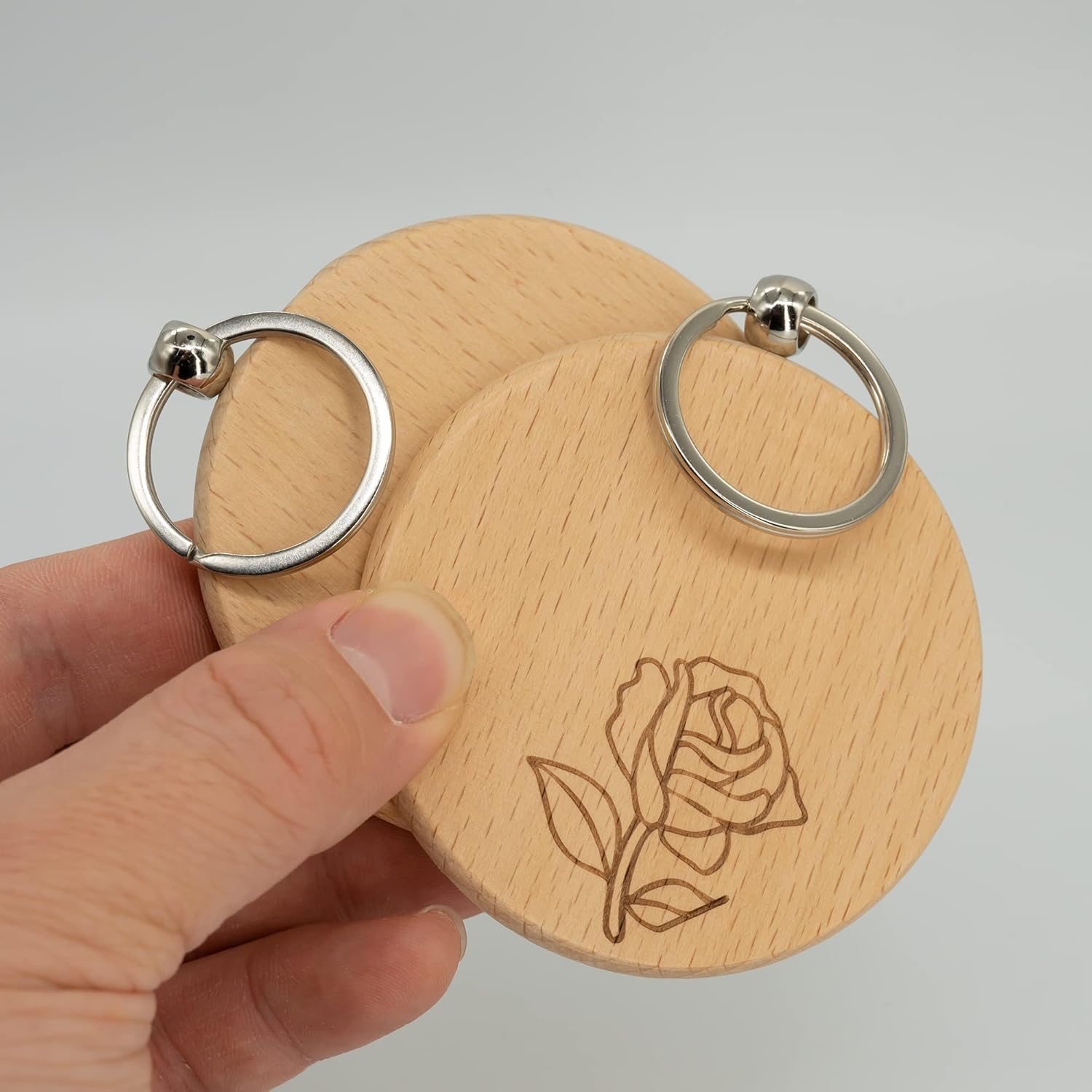 3 Inch Big Round Wood Engraving Blanks Wood Blanks Blank Wooden Key Tag with Keychain (20 PCS) - Image 5