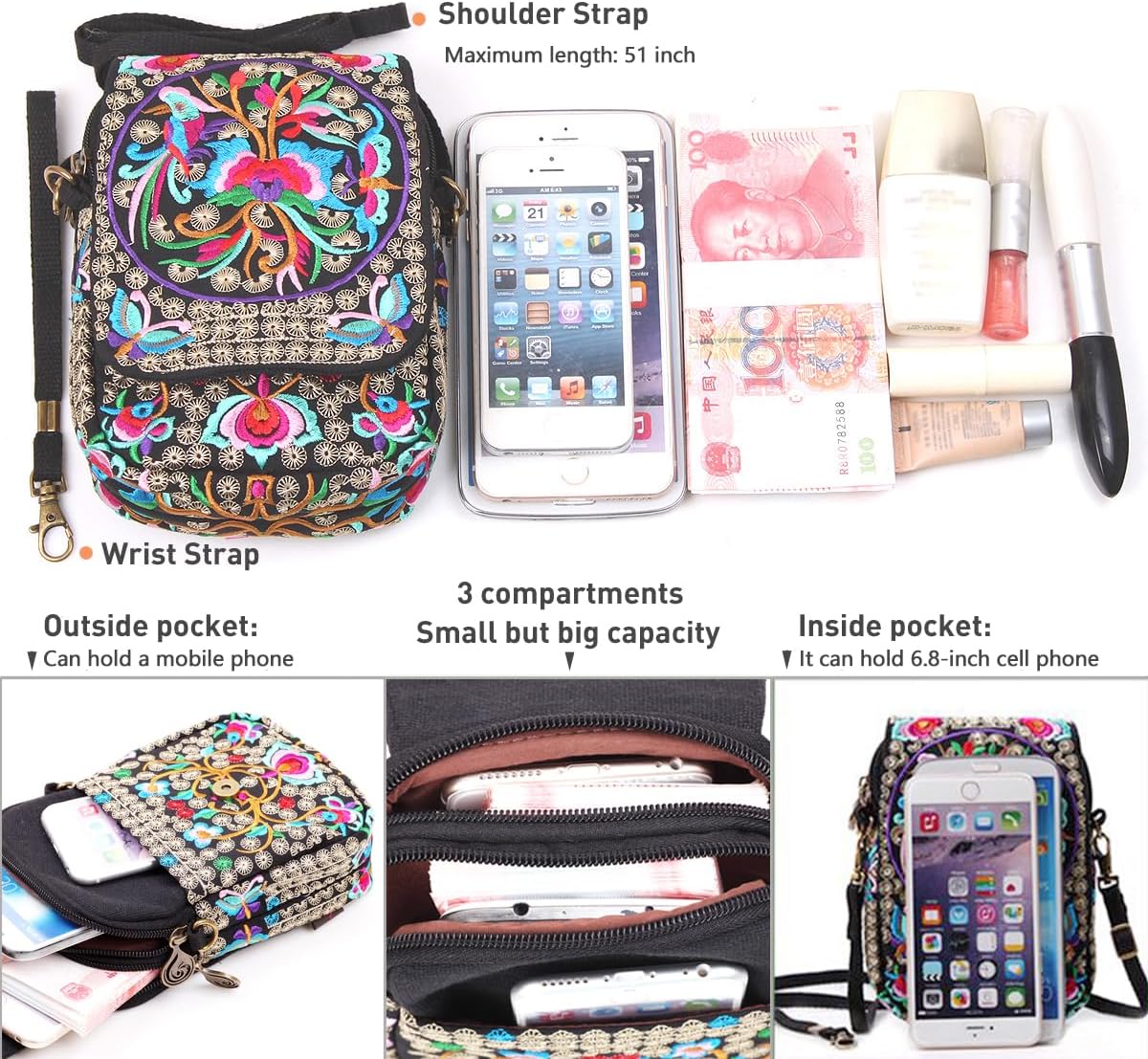 SILKAREA Embroidered Cute Mini Crossbody Bag for Women Small Handbags Wristlet Wallet Bag Cell-phone Pouch Coin Purse - Image 6