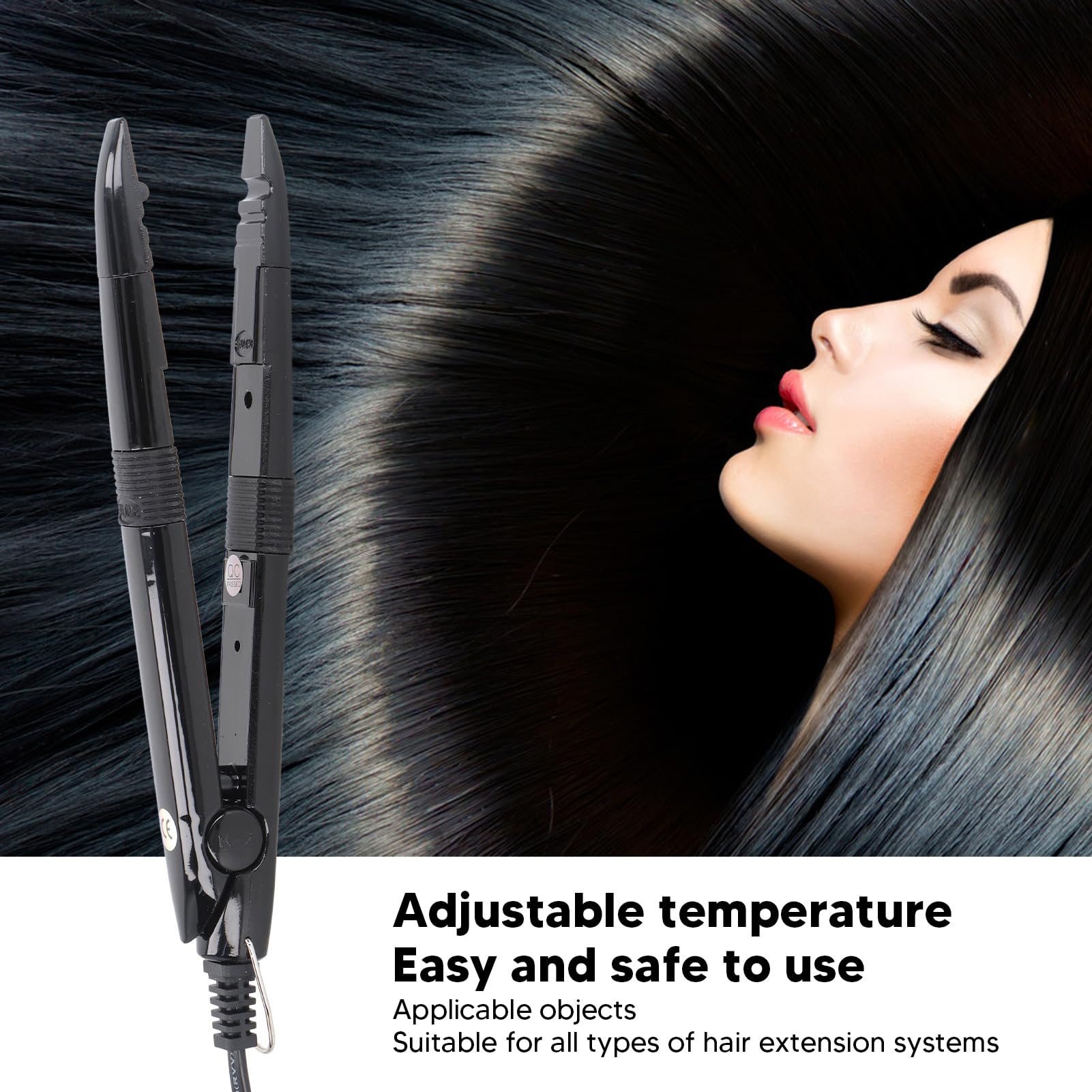 Strumento per Extension Capelli Riscaldanti, Bacchetta con Connettore per Ferro Stiro a Fusione a Temperatura Regolabile con Cavo Girevole, Uso Versatile per (Spina europea