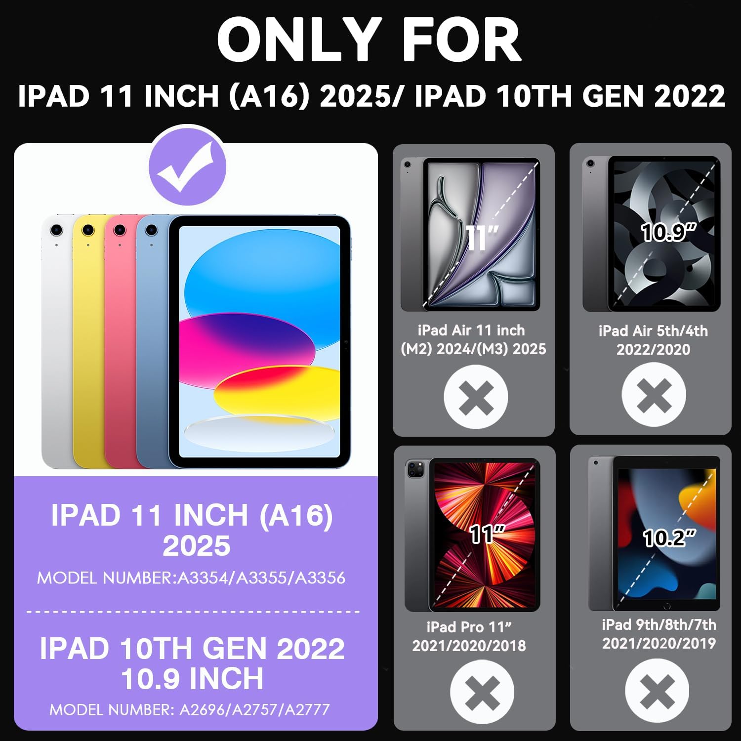 Cantis Case for iPad 11-inch (A16) 2025/ iPad 10th Generation 2022 (10.9 inch), Shockproof Cover 10th Generation with Pencil Holder & Kickstand, Purple+Teal