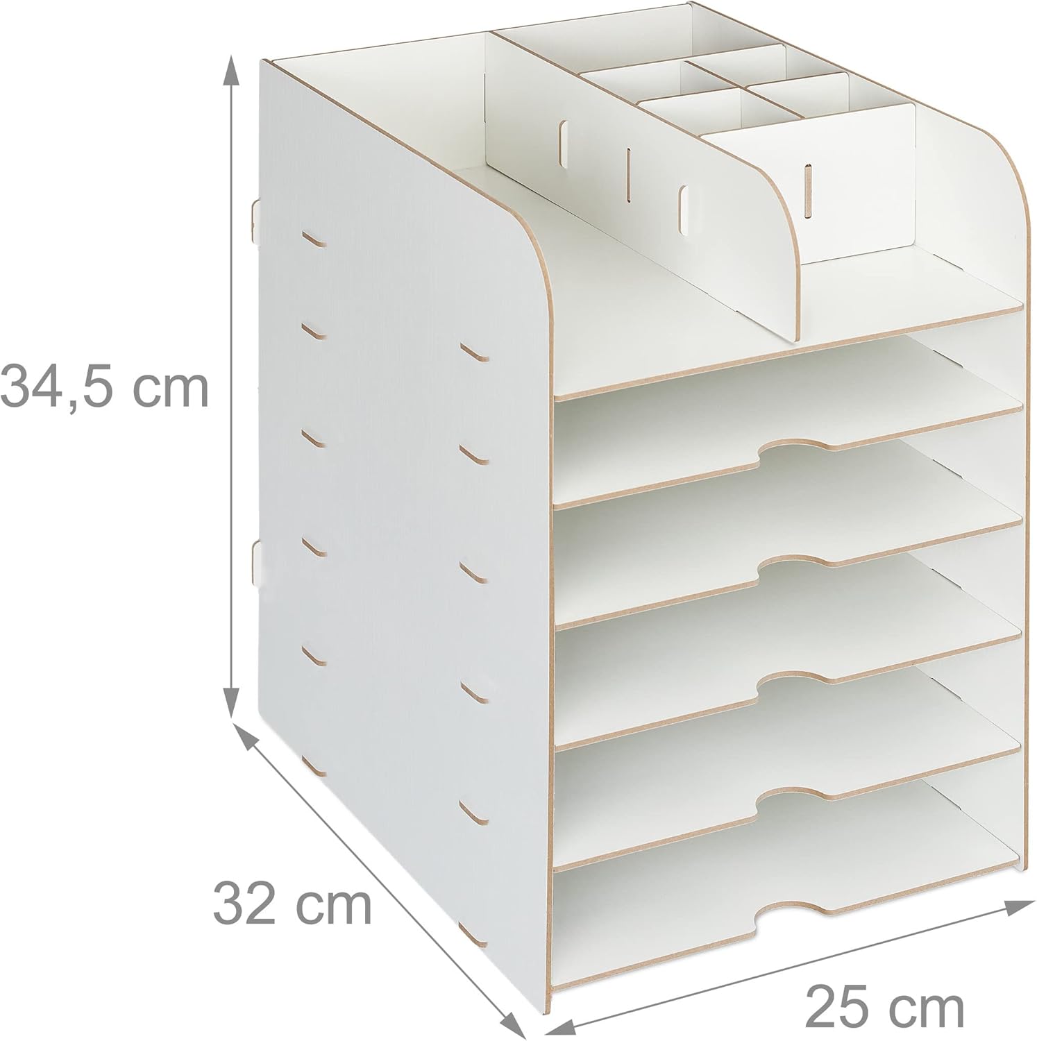 Relaxdays Desk Organiser, 12 Compartments, Letter, Office Document Tray, A4 Format, HWD: 34.5 x 25 x 32 cm, White, 100% fibreboard